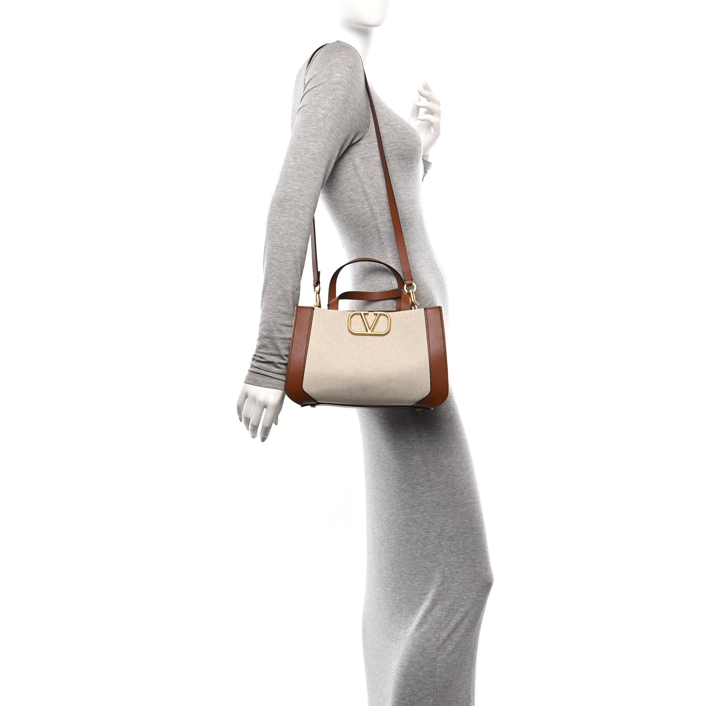 Canvas Calfskin Small Vlogo Signature Handbag Beige Selleria