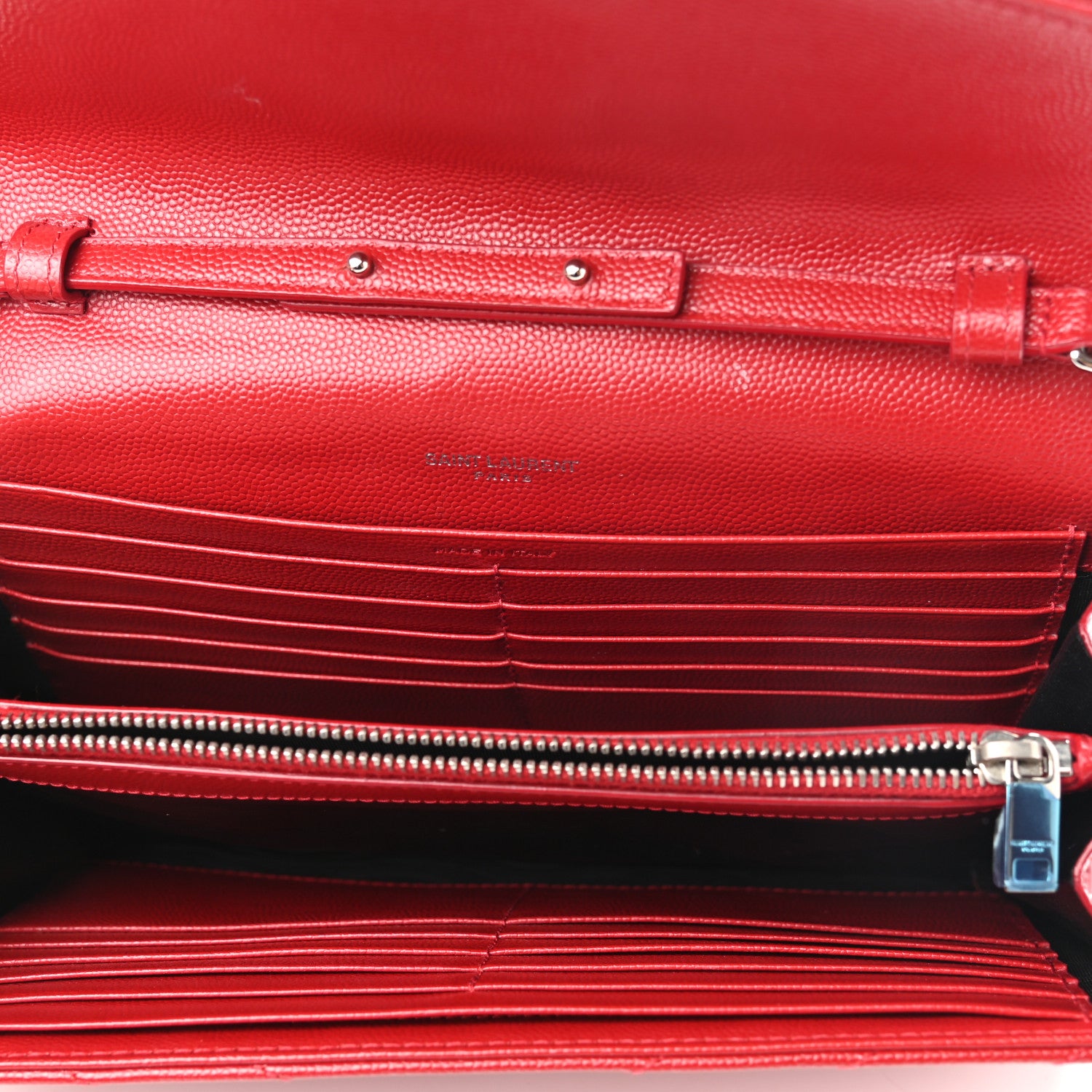 Saint Laurent Grain De Poudre Matelasse Chevron Monogram Chain Wallet Rouge Eros 5 of 11