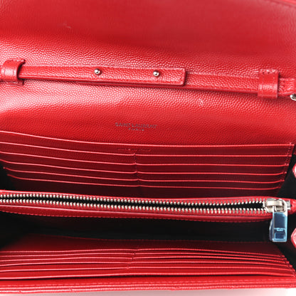 Saint Laurent Grain De Poudre Matelasse Chevron Monogram Chain Wallet Rouge Eros 5 of 11