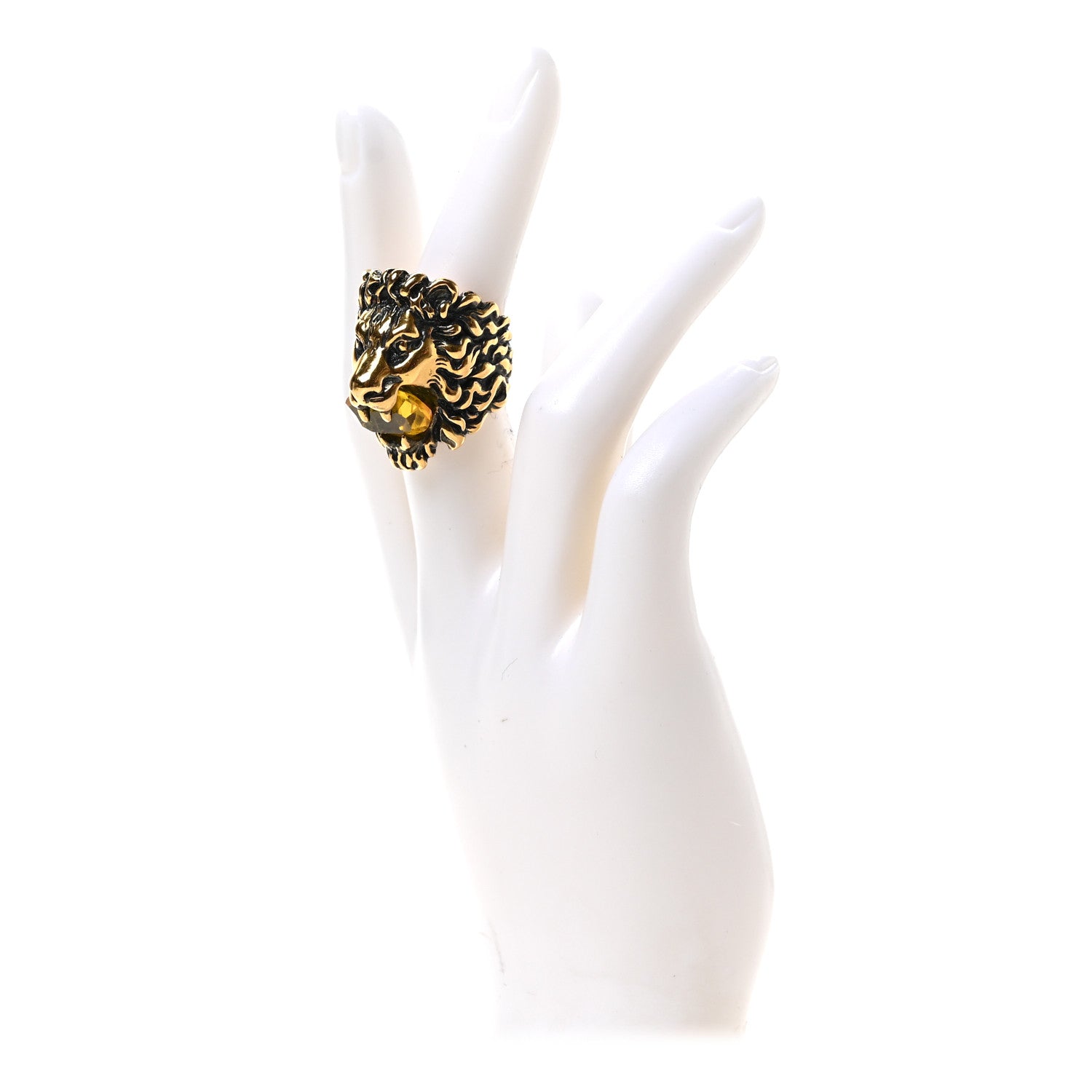 Gucci Metal Lion Head Ring 56/7.5 Aged Gold 2 of 4