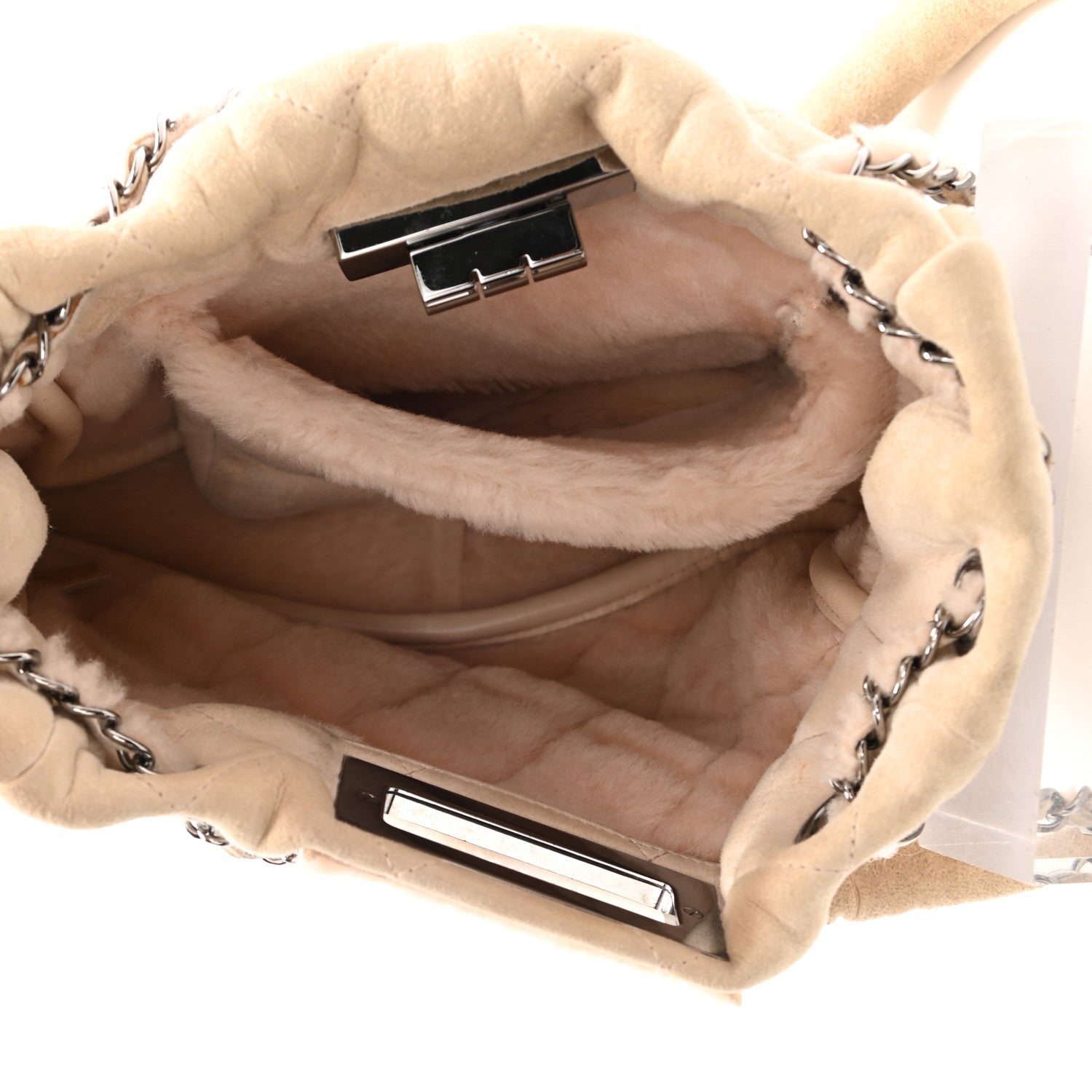 Chanel Shearling Quilted Mademoiselle Tote Beige 5 of 8