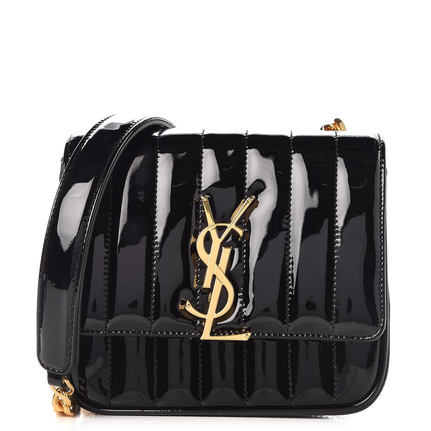 Saint Laurent Patent Calfskin Matelasse Monogram Small Vicky Chain Bag Black 1 of 8