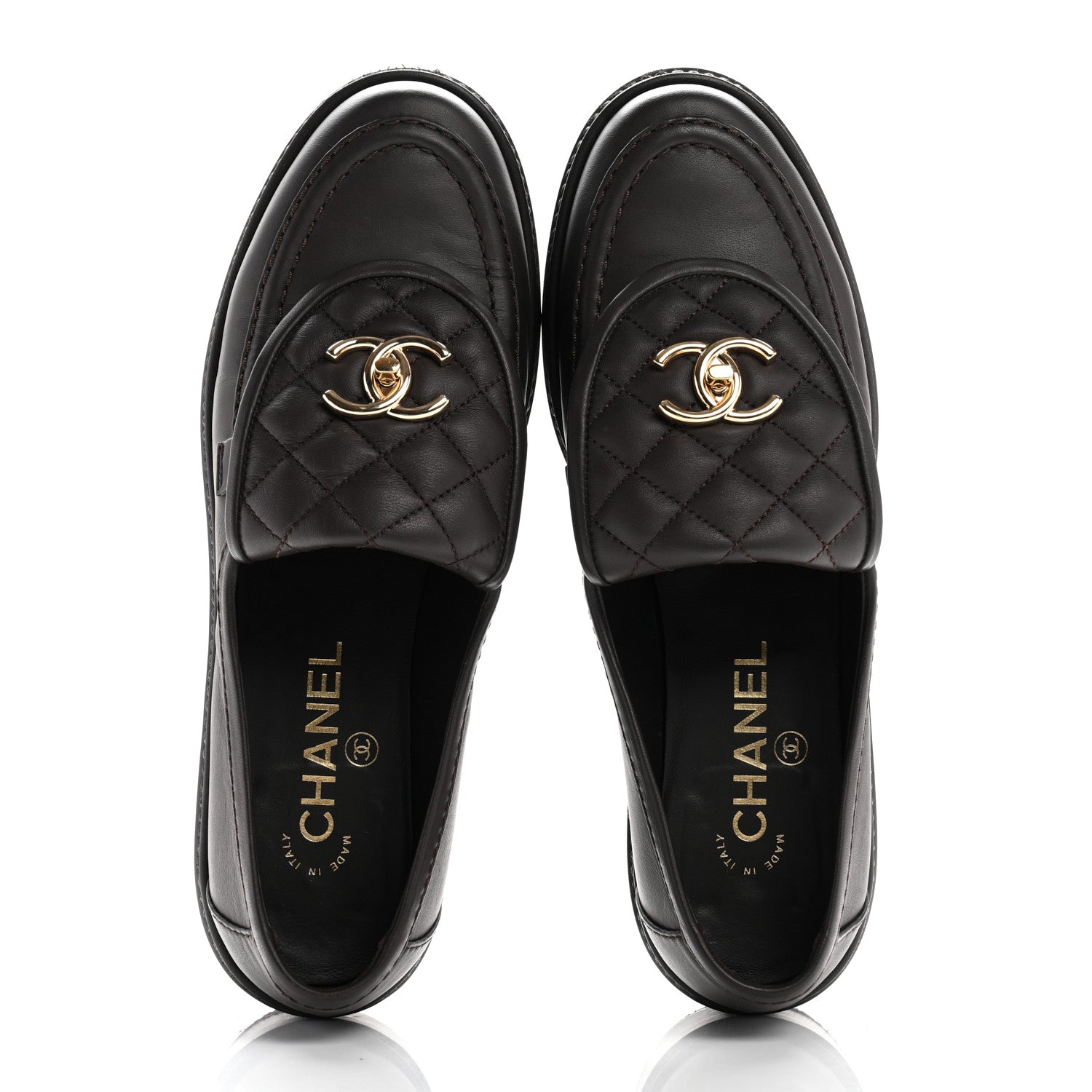 Chanel Lambskin Quilted CC Turnlock Loafers 38.5 Dark Brown 2 of 10