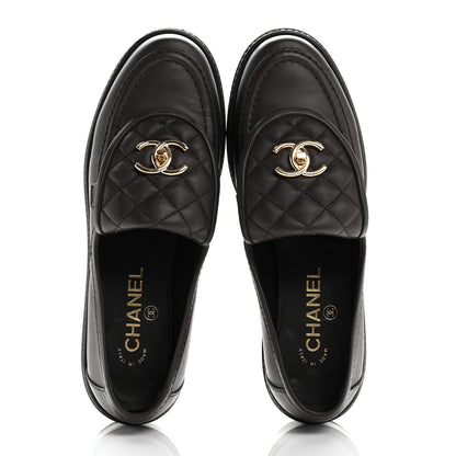 Chanel Lambskin Quilted CC Turnlock Loafers 38.5 Dark Brown 2 of 10