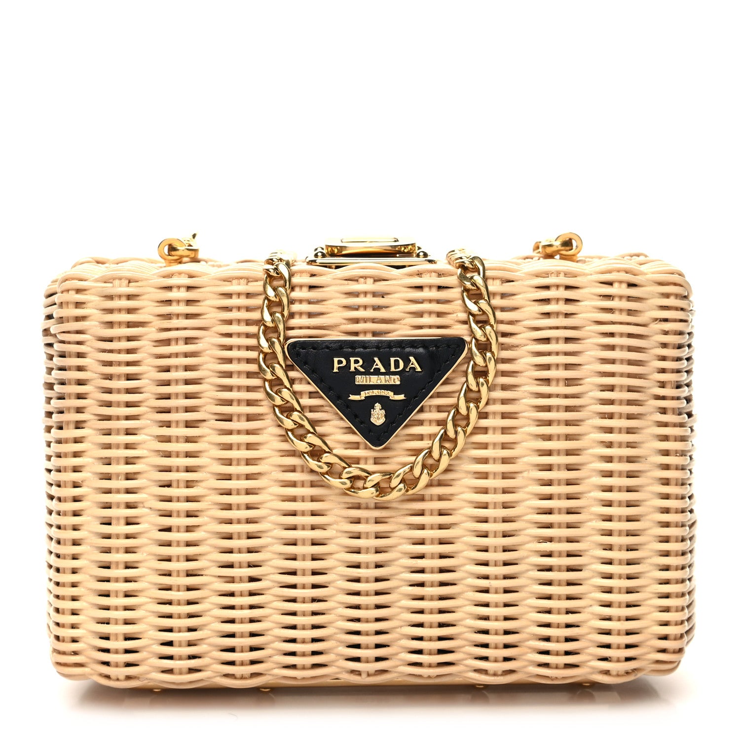Prada Wicker Triangle Crossbody Clutch Naturale Black 1 of 9
