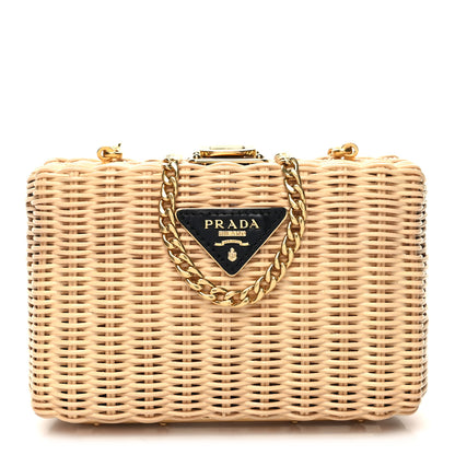 Prada Wicker Triangle Crossbody Clutch Naturale Black 1 of 9