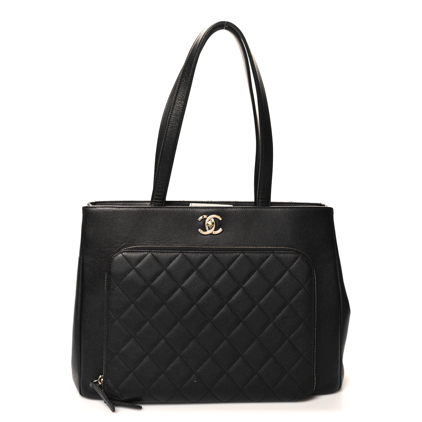Caviar Quilted Large Business Affinity Shopping Bag Black