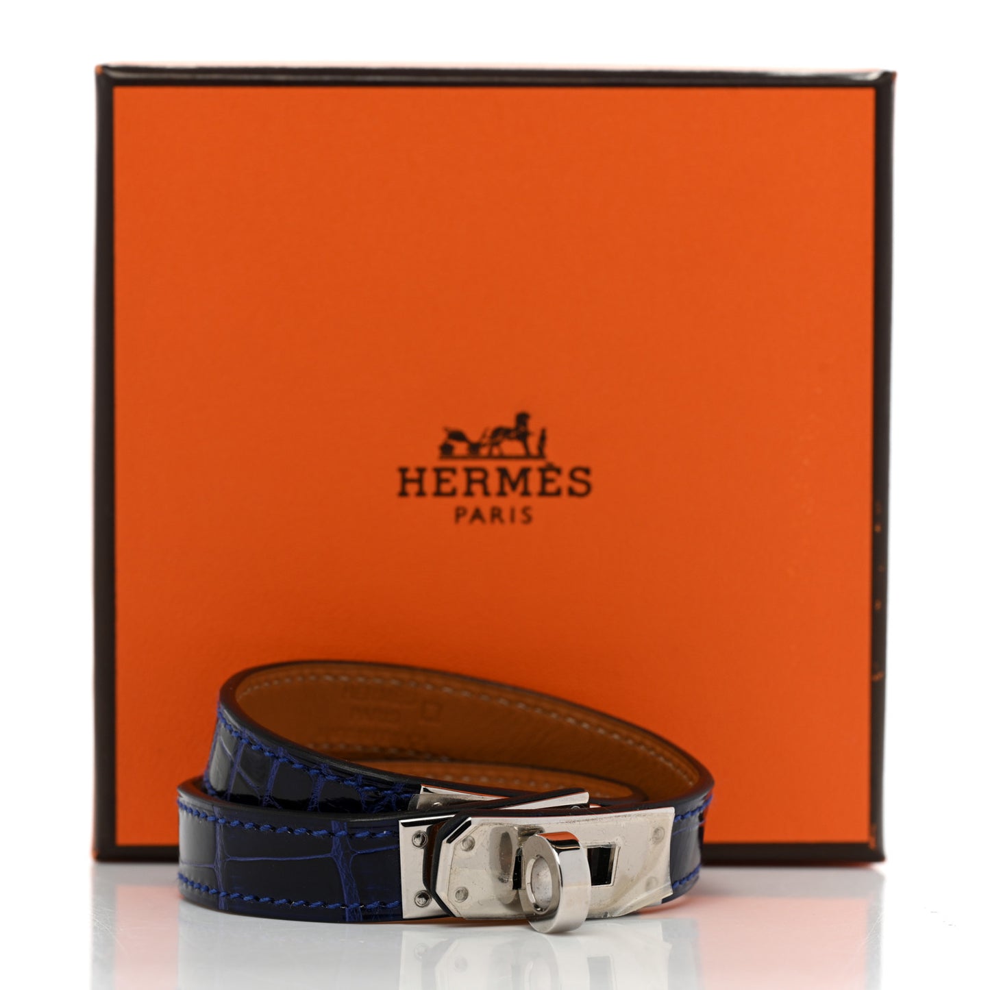 Shiny Alligator Kelly Double Tour Bracelet S Bleu Electrique