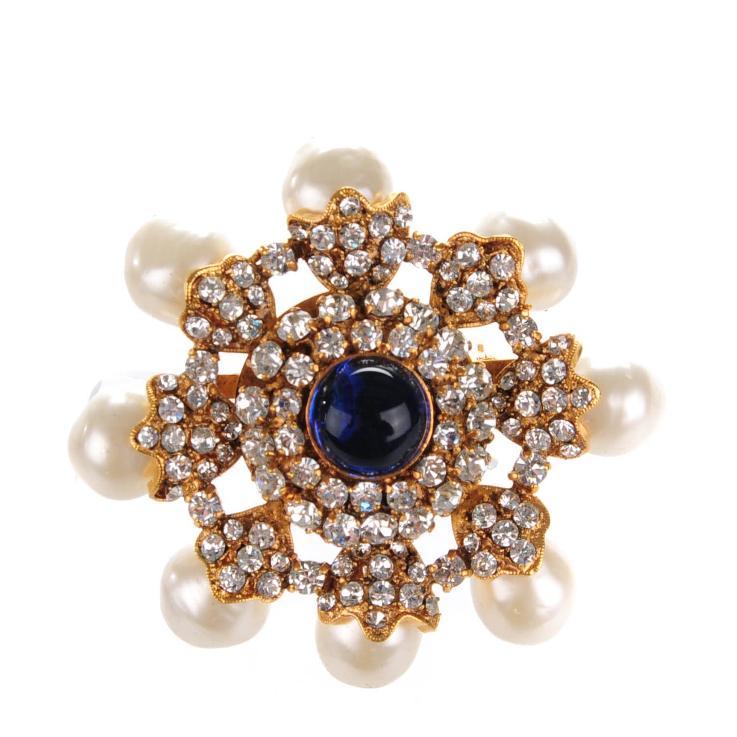 Chanel Crystal Pearl Gripoix Brooch Gold 1 of 5