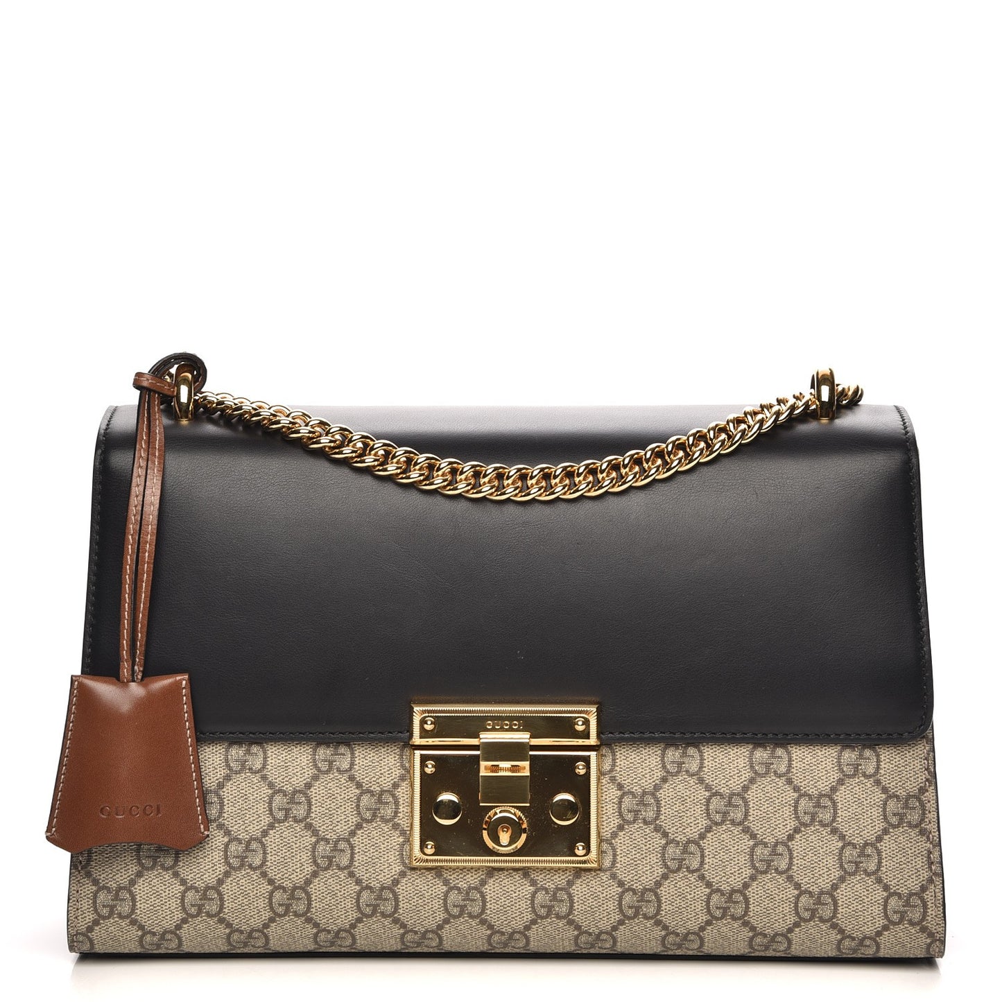 GG Supreme Monogram Calfskin Medium Padlock Shoulder Bag Beige Black Cuir