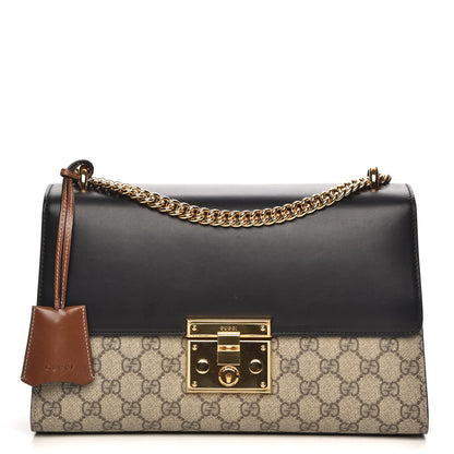 Gucci GG Supreme Monogram Calfskin Medium Padlock Shoulder Bag Beige Black Cuir 1 of 8