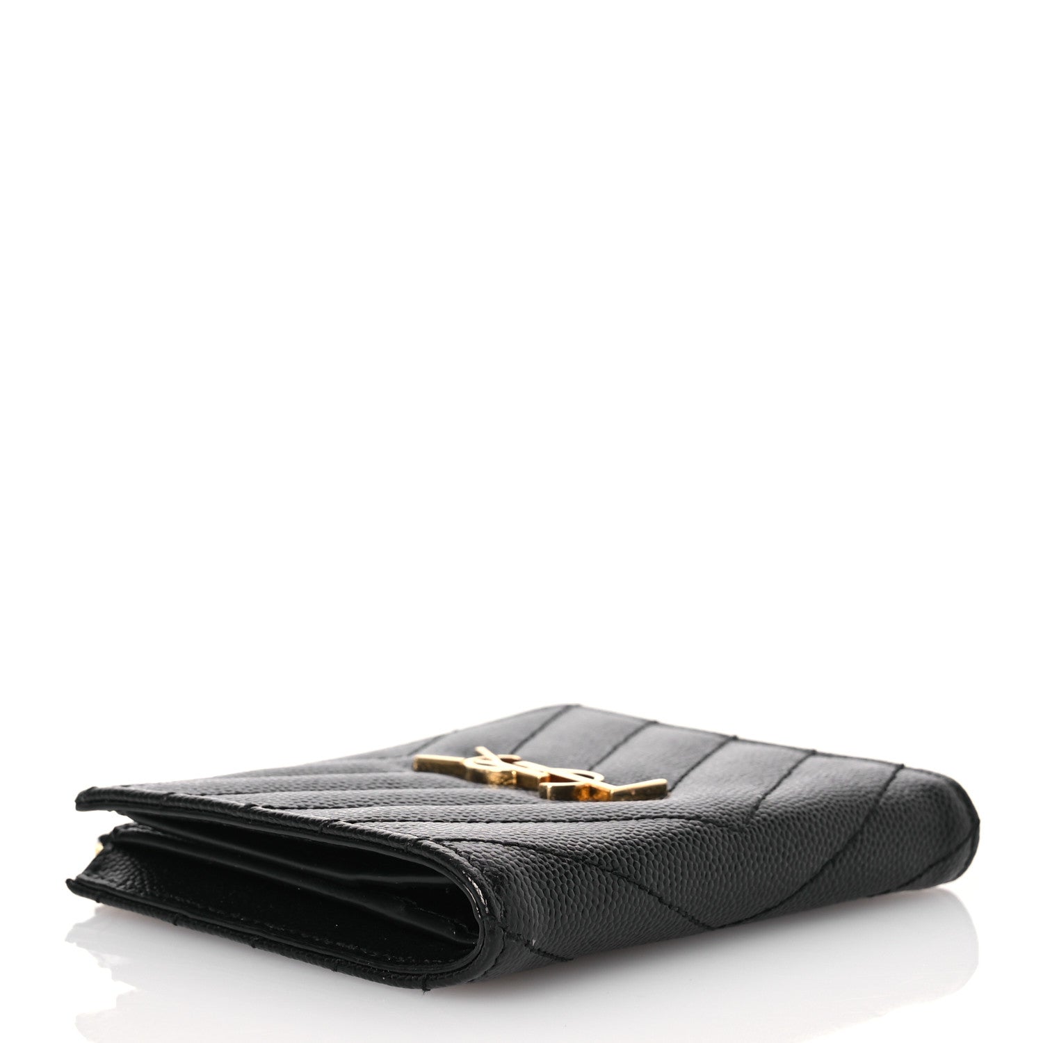 Saint Laurent Grain De Poudre Matelasse Chevron Monogram Zipped Card Case Black 4 of 9