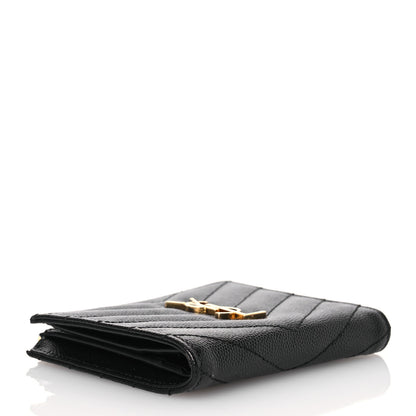 Saint Laurent Grain De Poudre Matelasse Chevron Monogram Zipped Card Case Black 4 of 9