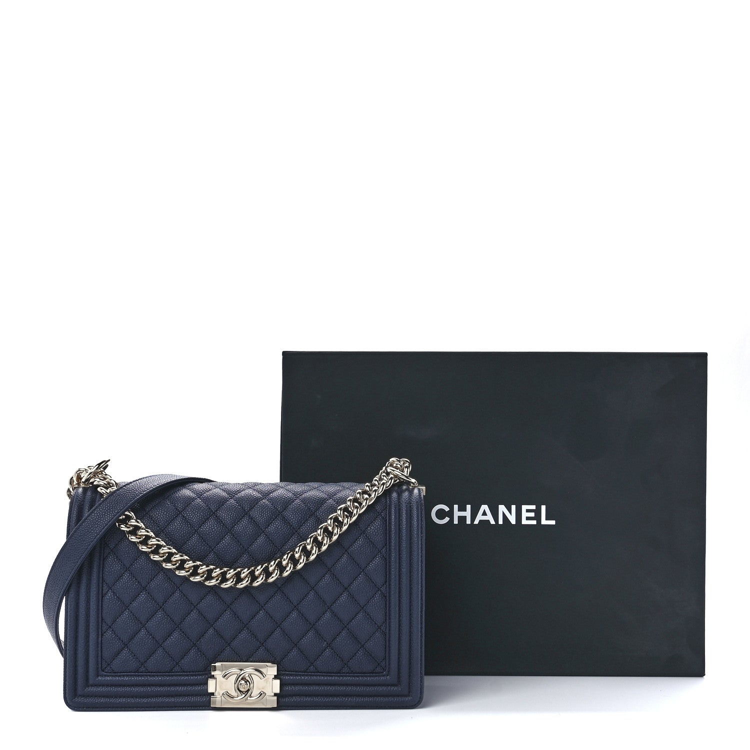Chanel Caviar Quilted New Medium Boy Flap Dark Navy Blue 7 of 11