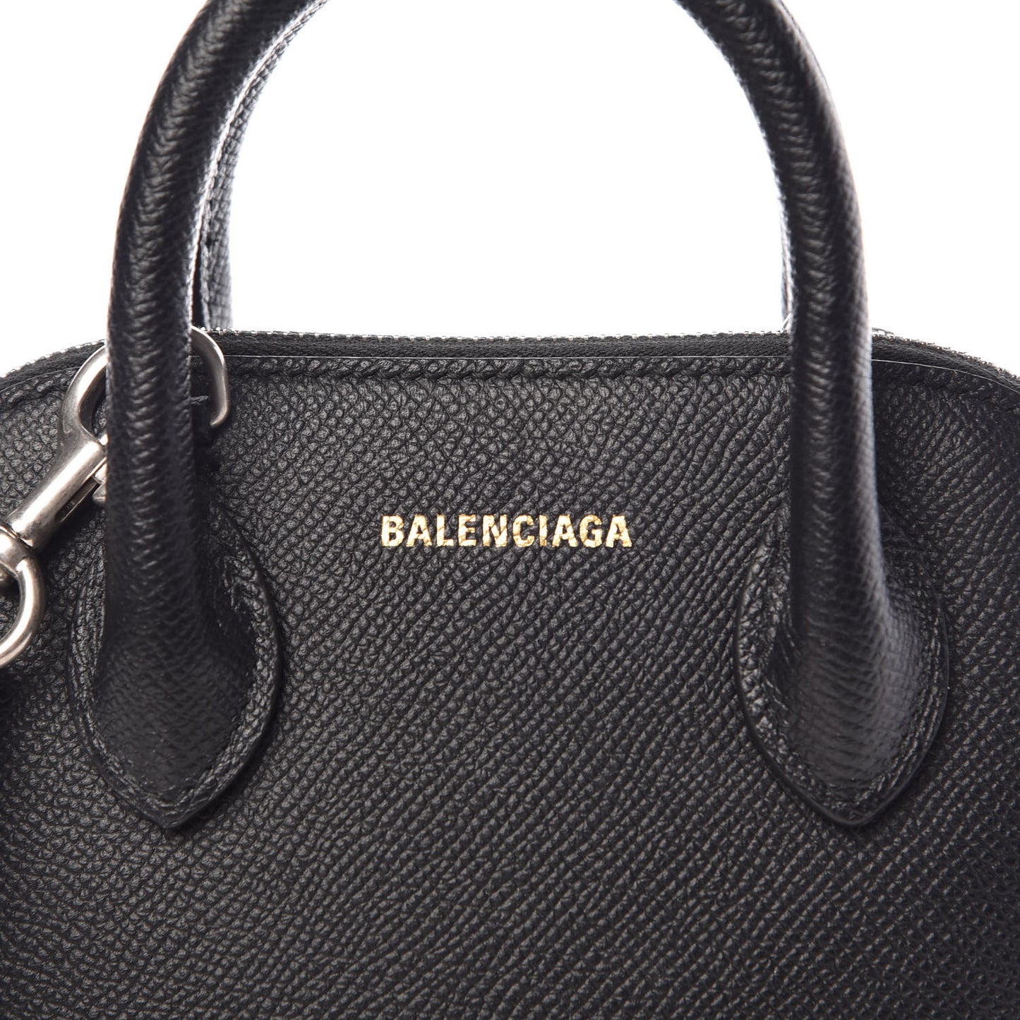 Signature Grained Calfskin Logo XXS Ville Top Handle Bag Black Rose Shocking