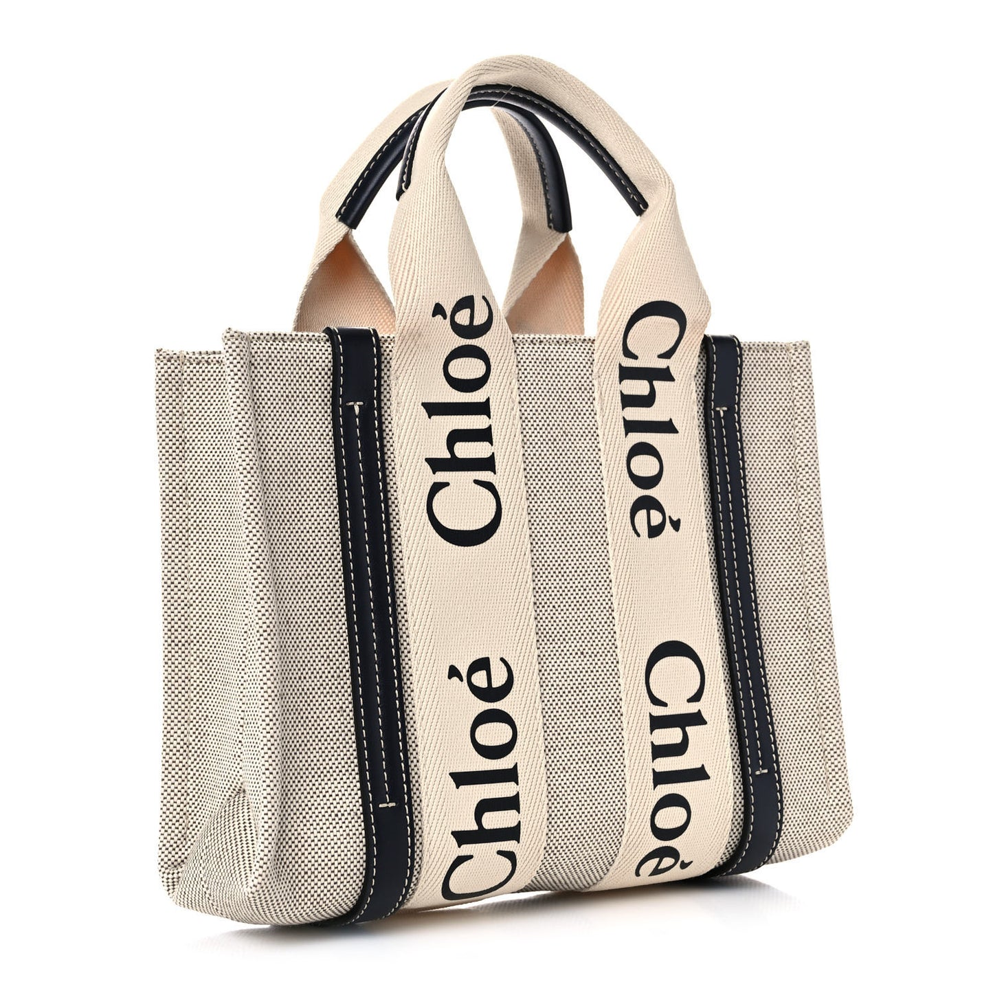 Cotton Calfskin Small Woody Ribbon Tote White