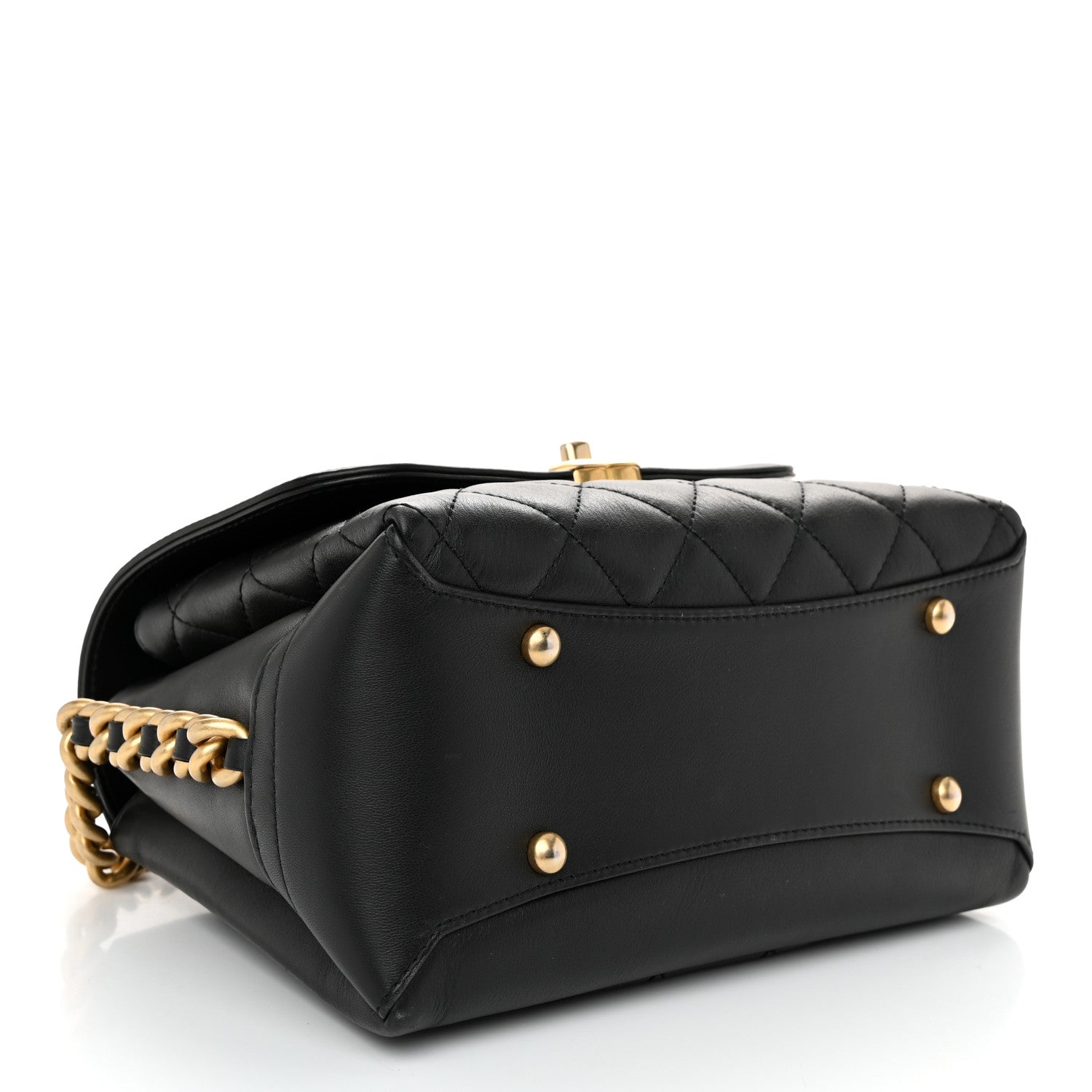 Chanel Calfskin Quilted Side Chain Compartment Flap Black 4 of 10