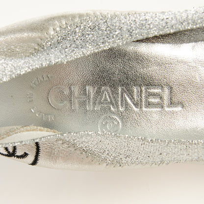 Chanel Metallic Lambskin Elastic Patent Cap Toe Pumps 37 Silver Black 7 of 7