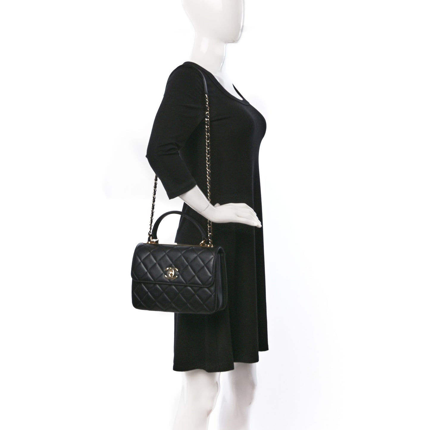 Lambskin Quilted Small Trendy CC Dual Handle Flap Bag Black