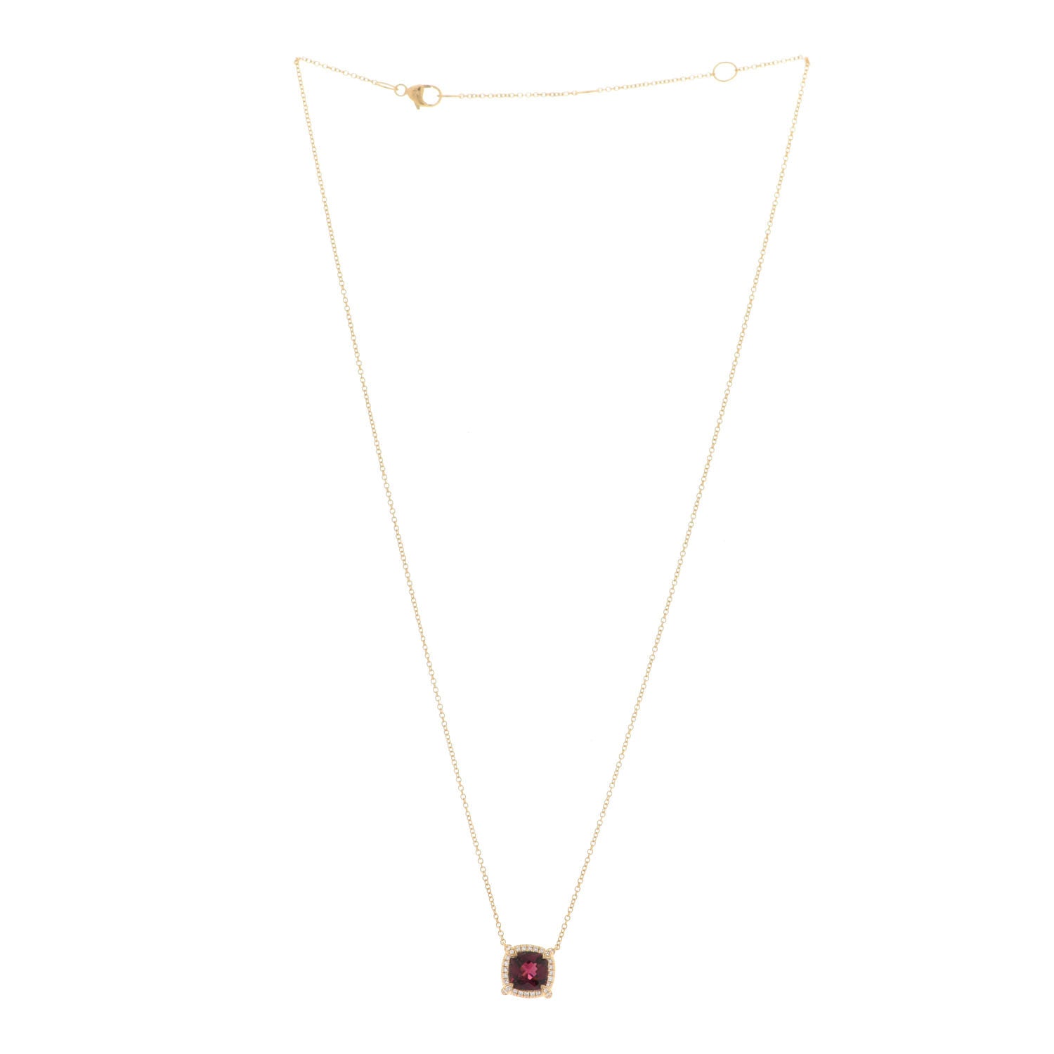 David Yurman 18K Yellow Gold Diamond Pink Tourmaline 7mm Petite Chatelaine Pave Bezel Pendant Necklace 3 of 5