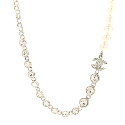 Chanel Pearl Crystal CC Choker Necklace Silver 1 of 5