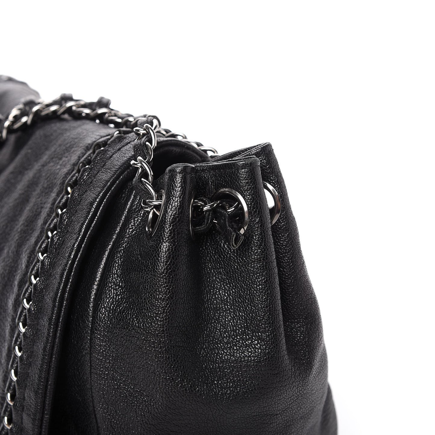 Metallic Goatskin Luxe Ligne Flap Black
