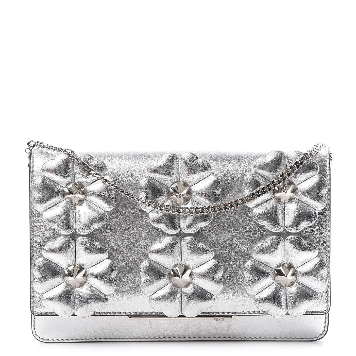 Vitello Catalan Mirror Flowerland Tube Wallet On Chain Argento