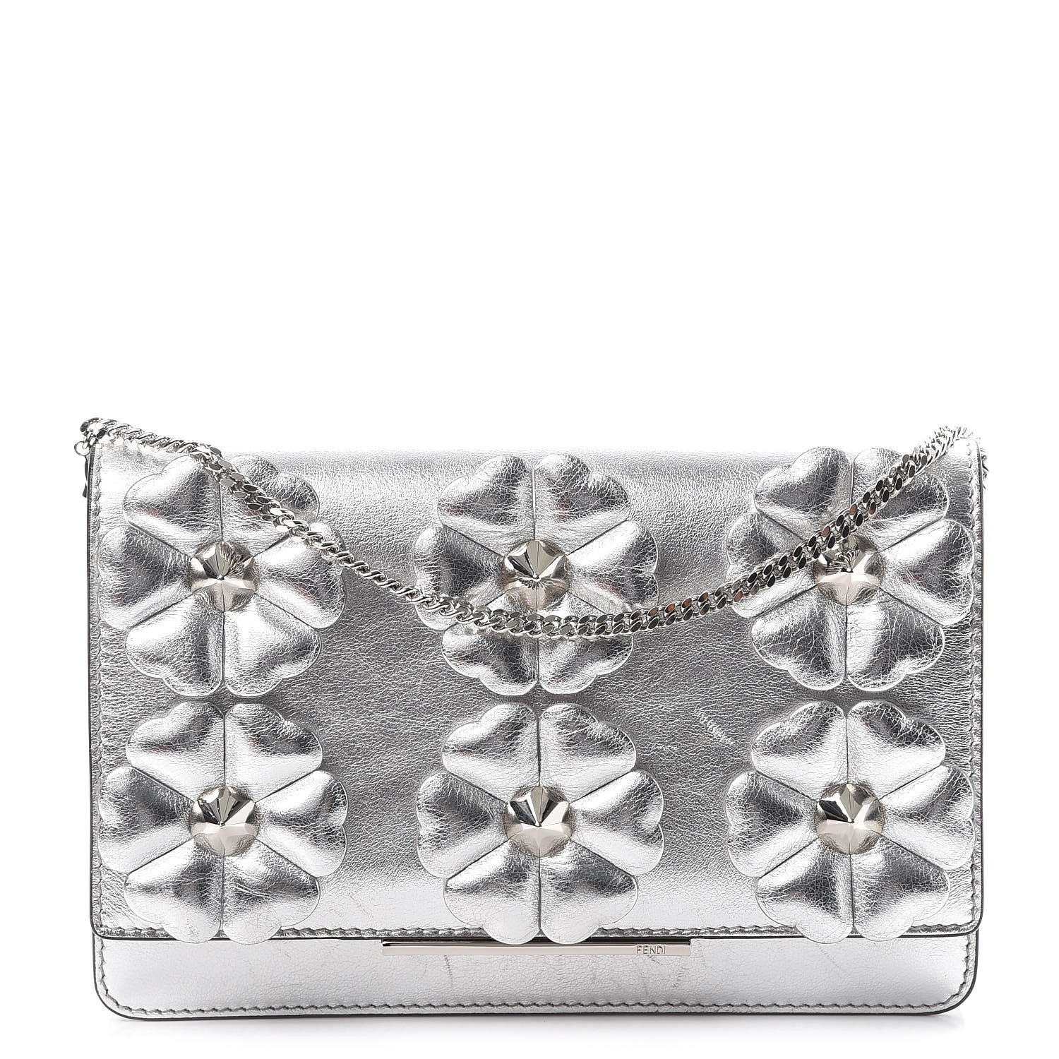 Fendi Vitello Catalan Mirror Flowerland Tube Wallet On Chain Argento 1 of 11