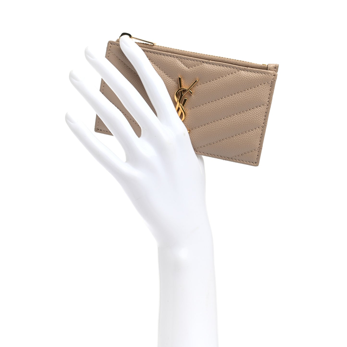 Grain De Poudre Matelasse Chevron Monogram Fragments Zippered Card Case Nude Powder