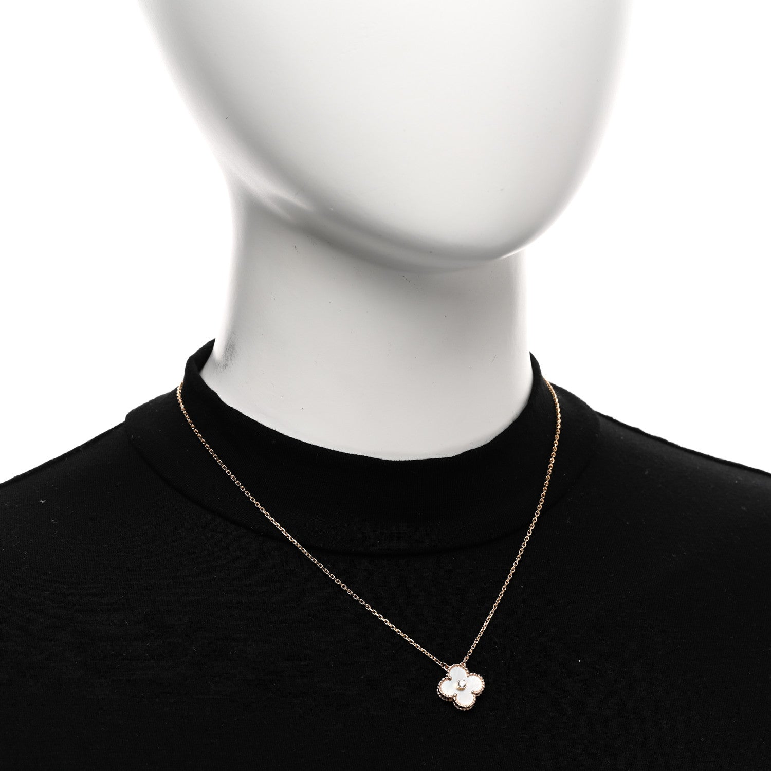 Van Cleef & Arpels 18K Rose Gold Diamond Mother of Pearl Vintage Alhambra Pendant Necklace 2 of 4