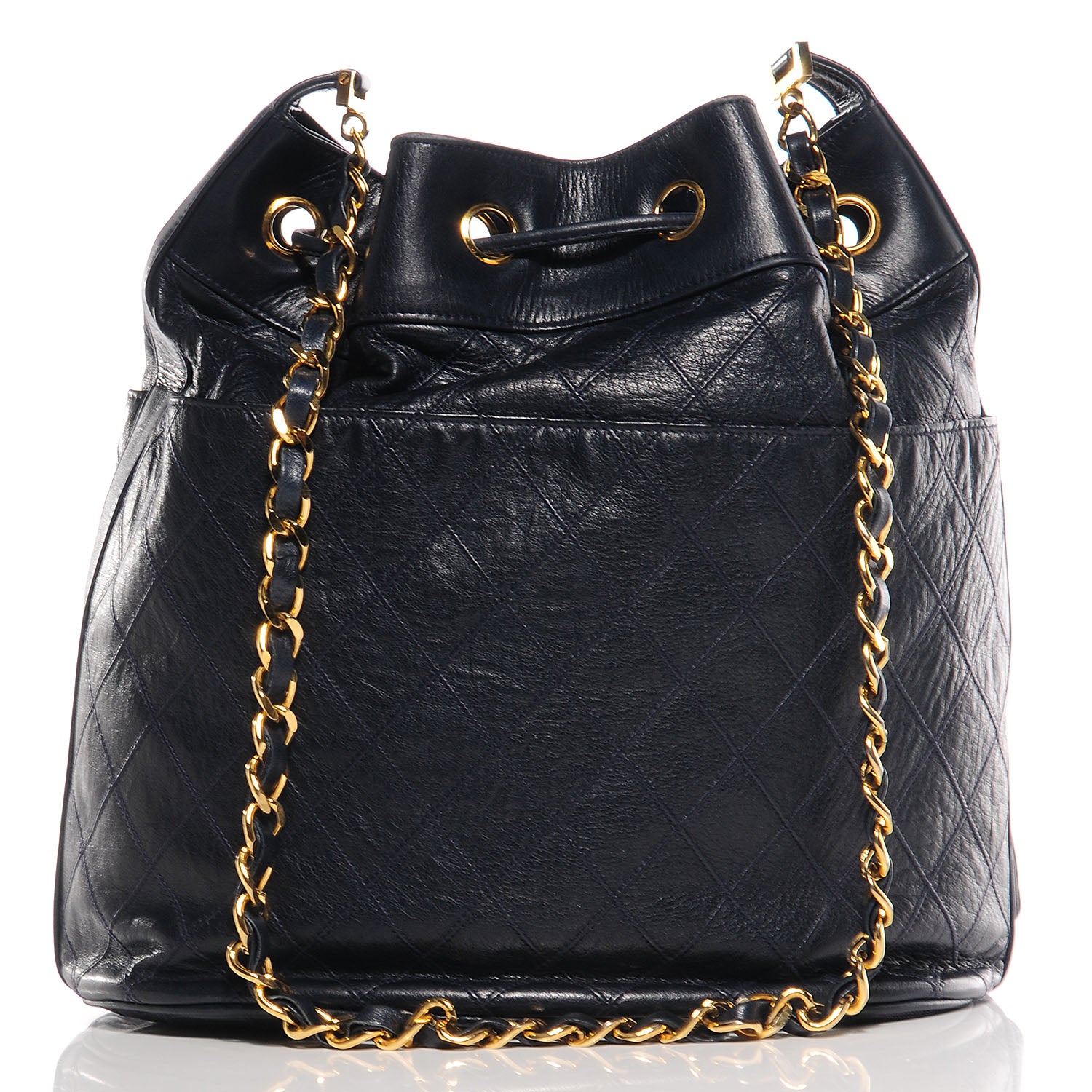 Chanel Lambskin Diamond Stitched CC Drawstring Bag Navy Blue 3 of 6