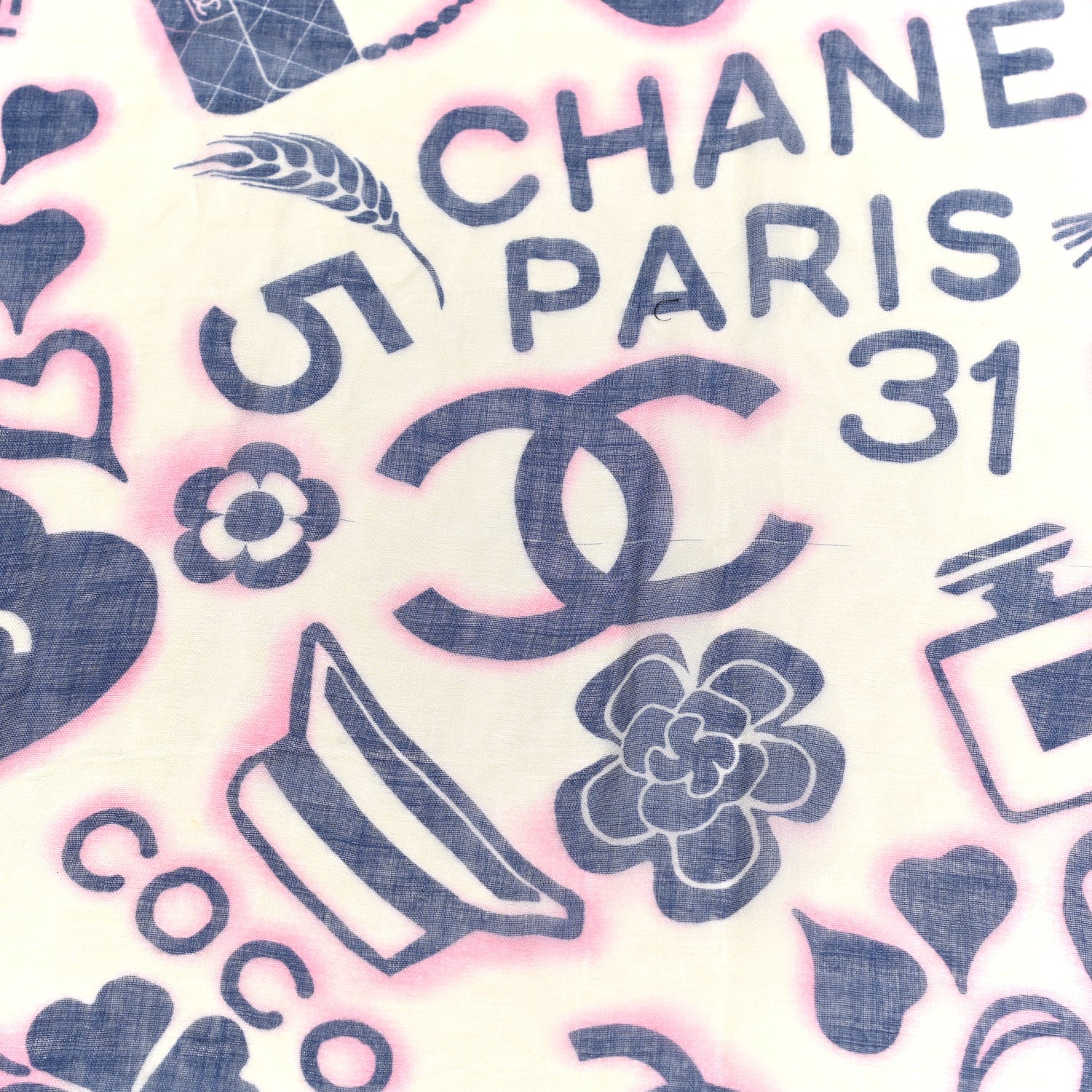 Chanel Silk Icons Scarf Shawl Beige Purple 7 of 9