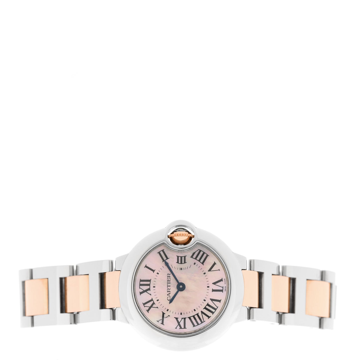 Stainless Steel 18K Pink Gold Mother of Pearl 28mm Ballon Bleu De Cartier Quartz Watch