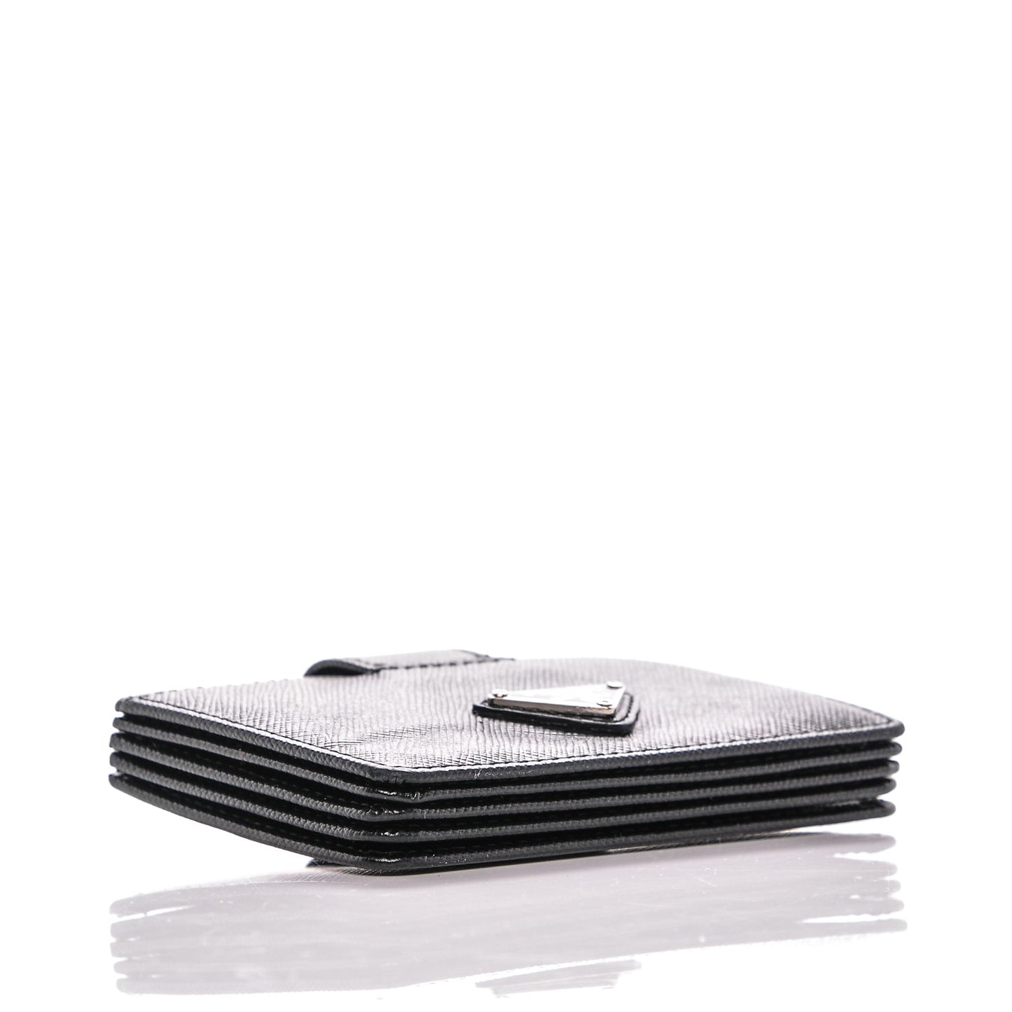 Saffiano Oro Gusseted Card Holder Black