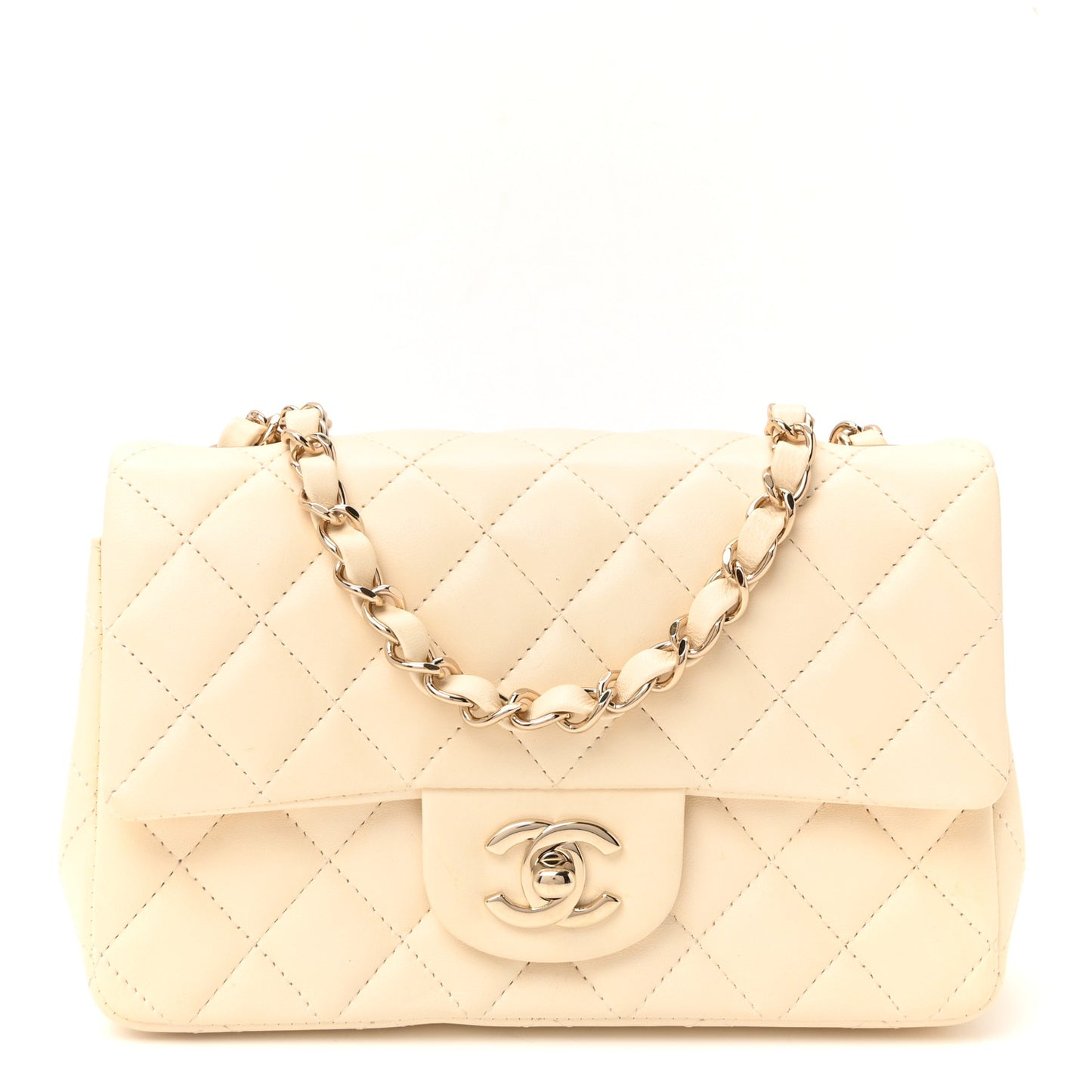 Lambskin Quilted Mini Rectangular Flap White