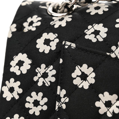 Chanel Canvas Floral Printed Quilted Medium Double Flap Black White 11 of 11