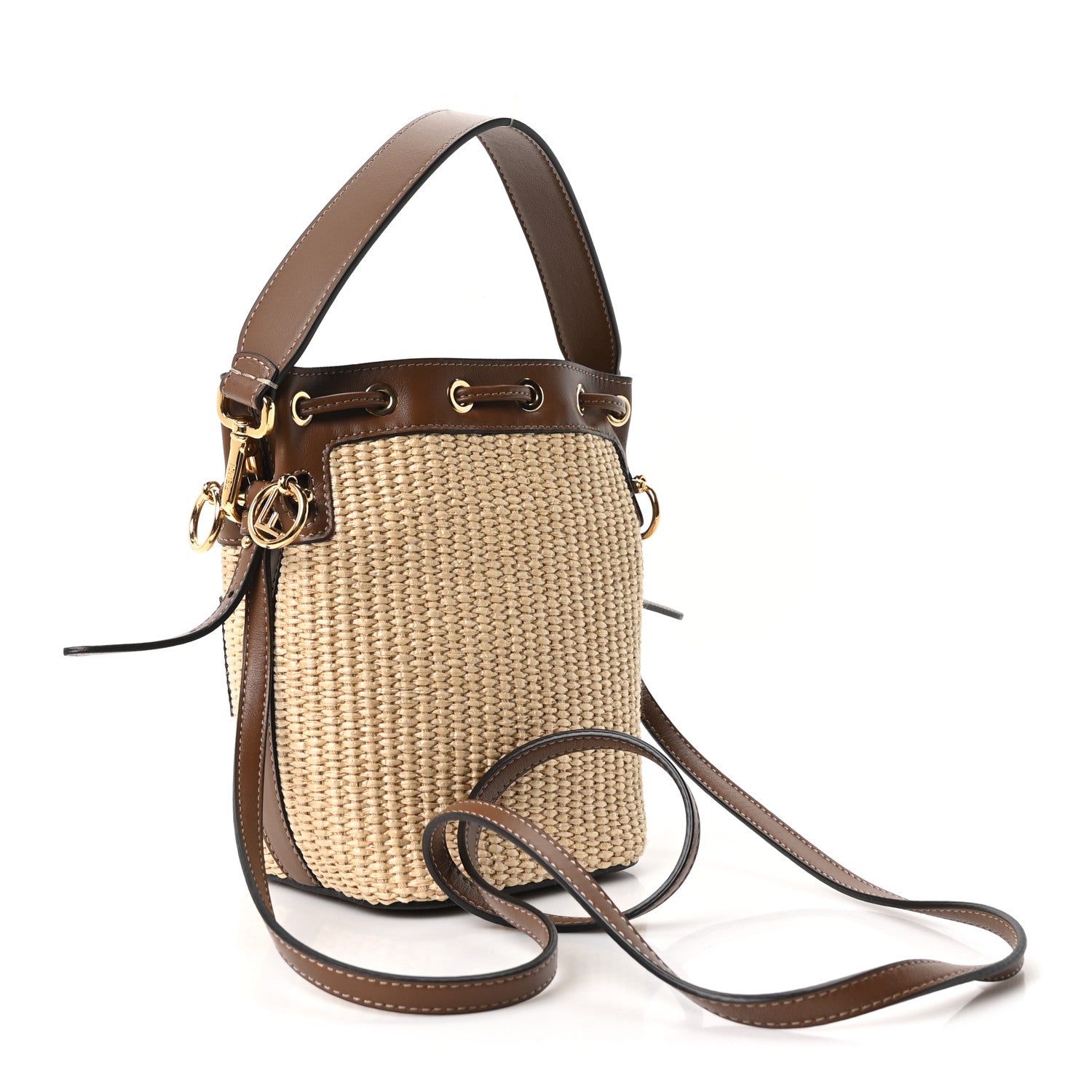 Fendi Straw F is Fendi Logo Crochet Mini Mon Tresor Bucket Bag Naturale Black 3 of 10