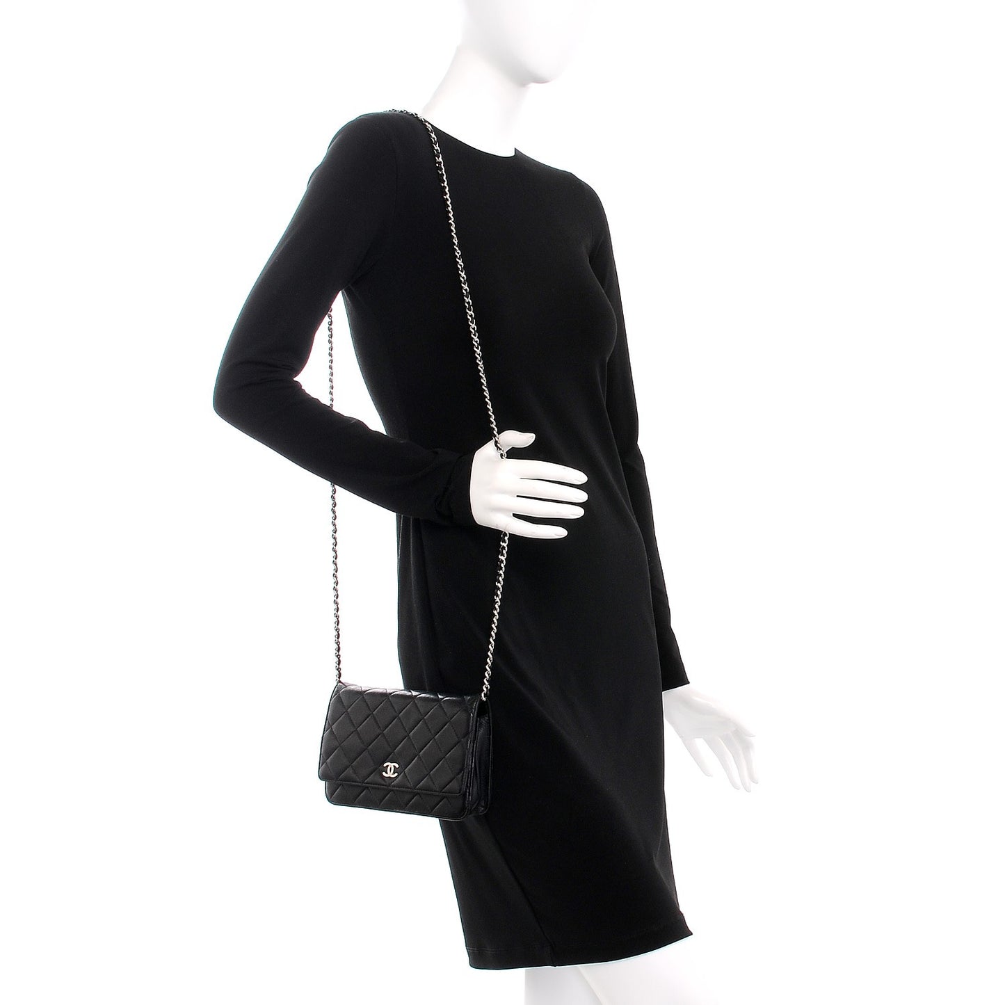 Lambskin Quilted Wallet On Chain WOC Black