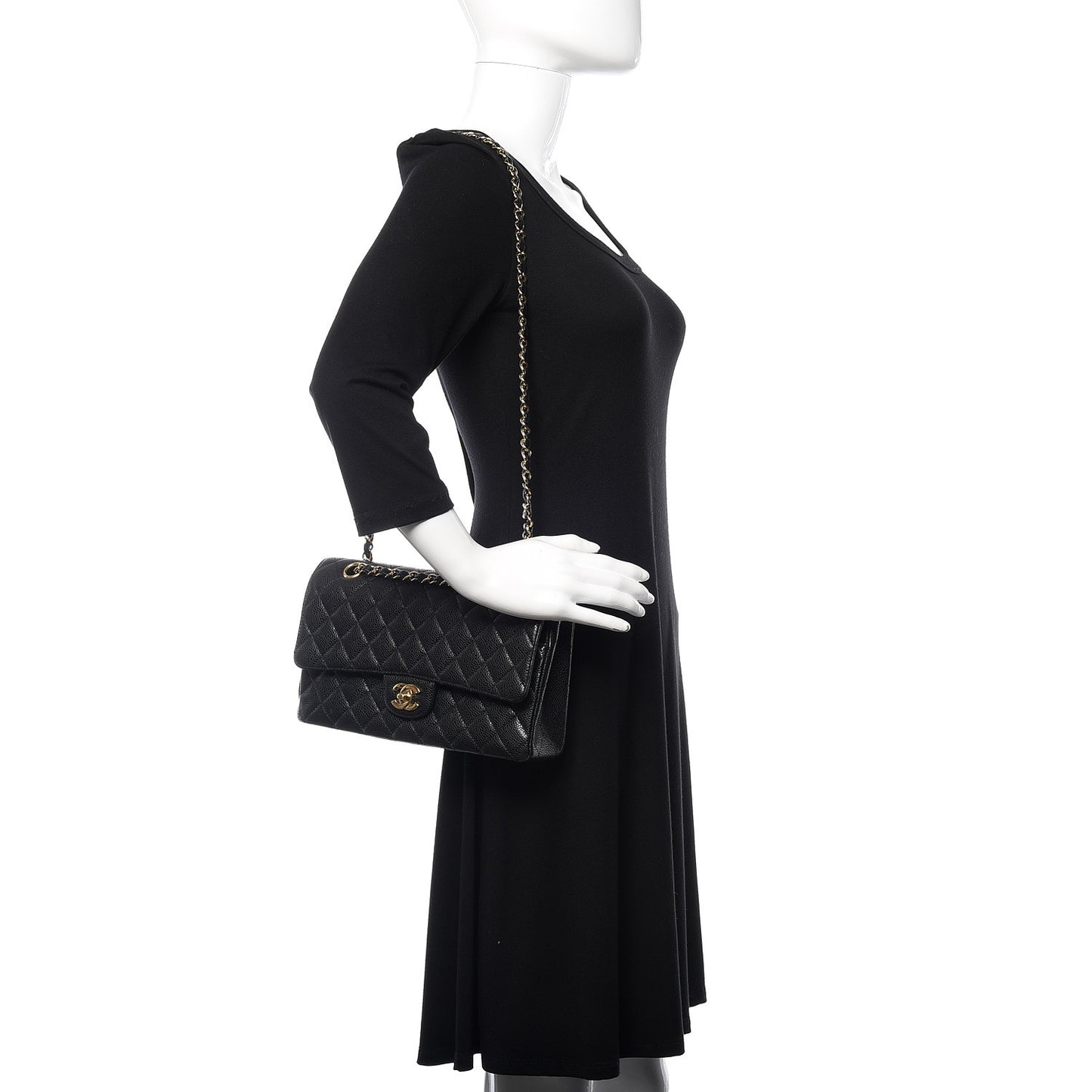 Caviar Quilted Medium Double Flap Black