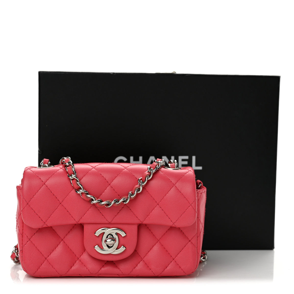 Lambskin Quilted Extra Mini Rectangular Flap Coral