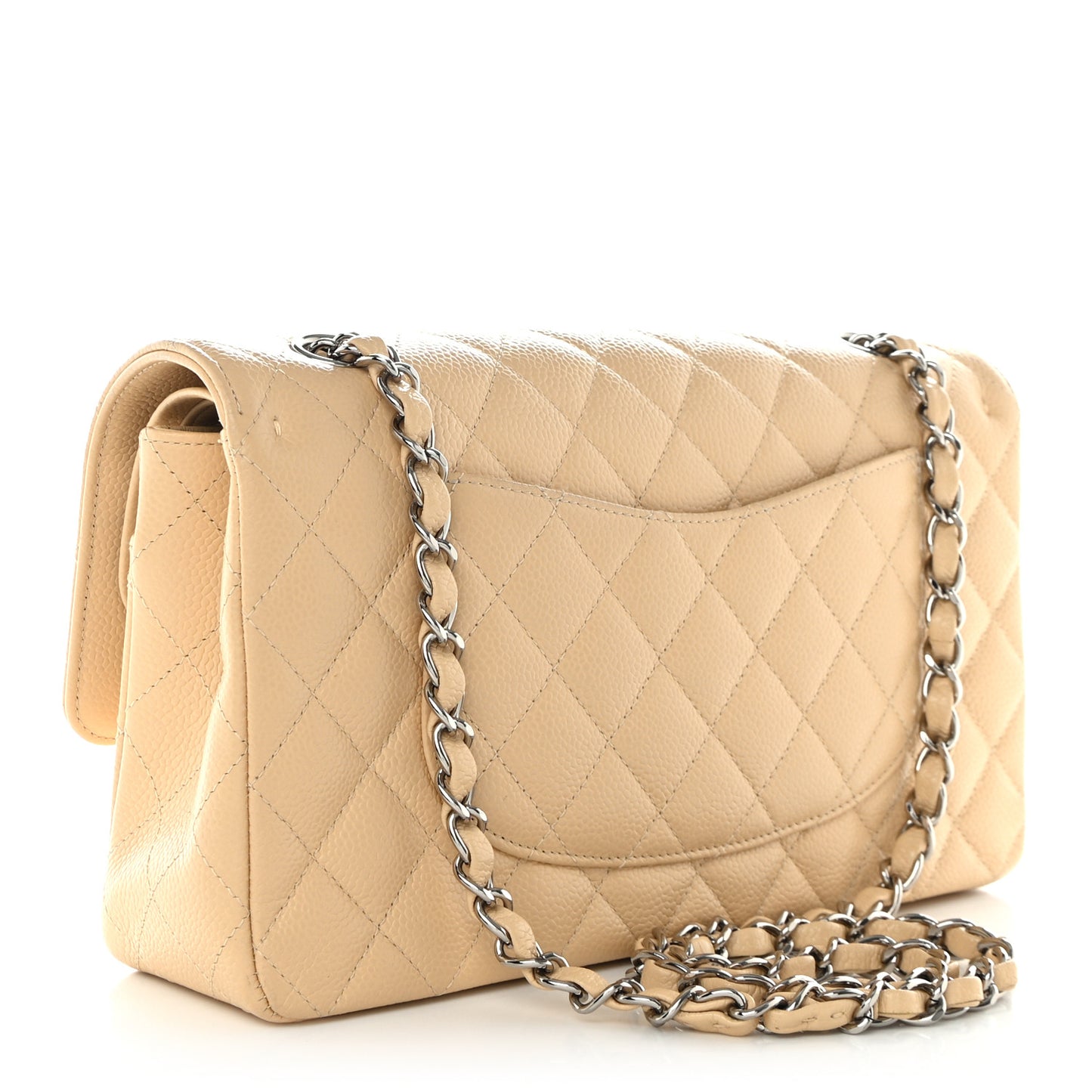 Caviar Quilted Medium Double Flap Beige