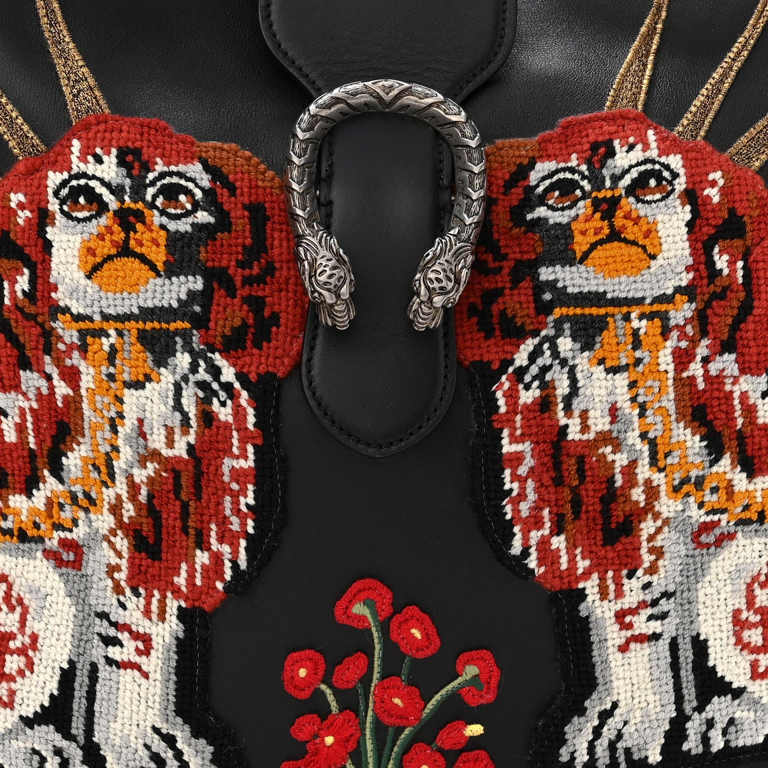 Gucci Calfskin Dog Embroidered Large Dionysus Hobo Black 7 of 10