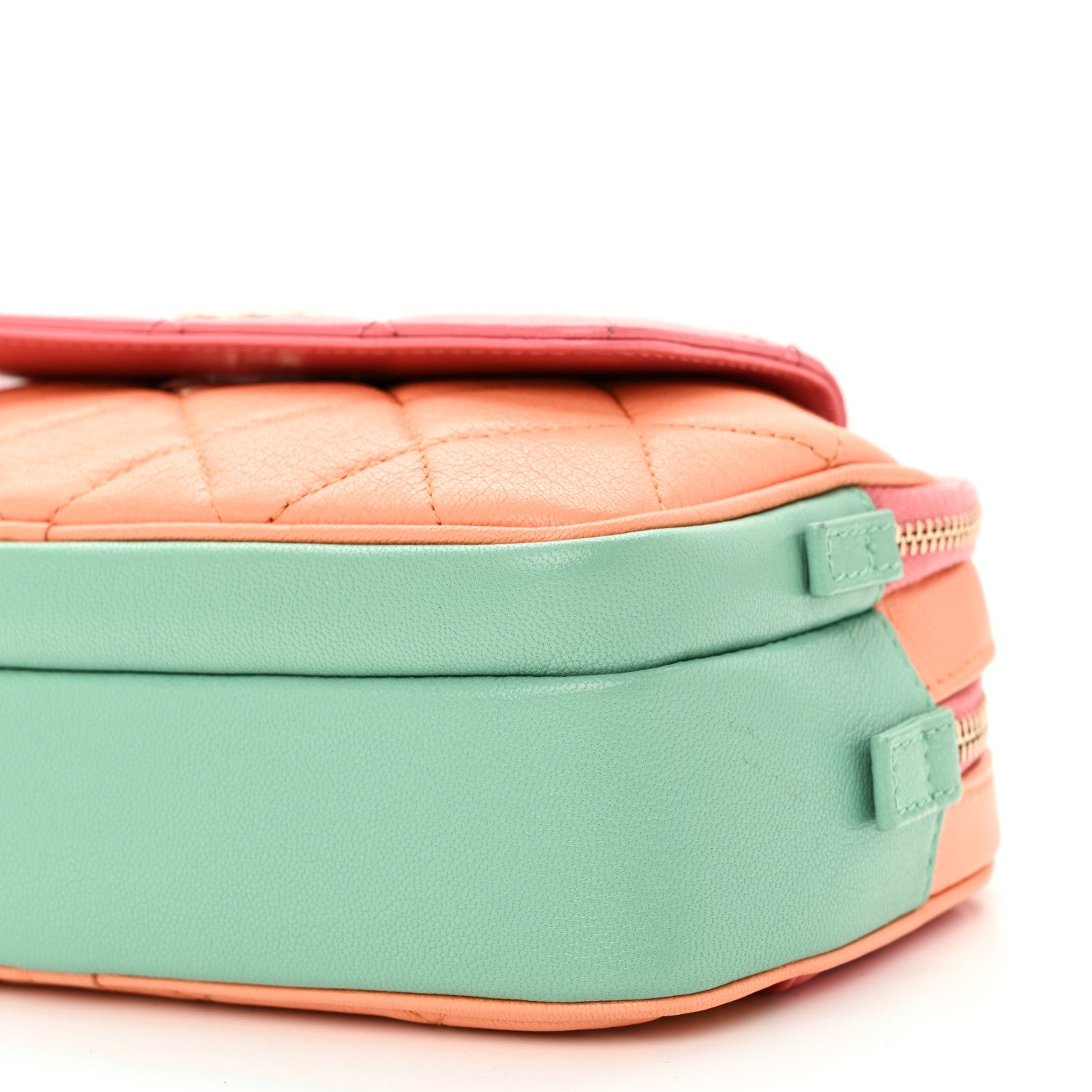 Chanel Goatskin Quilted Tri-Color In & Out Waist Bag Orange Green Pink 12 of 13