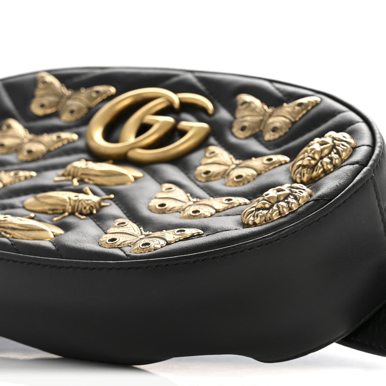 Gucci Calfskin Matelasse Animal Studs GG Marmont Belt Bag 85 34 Black 10 of 13