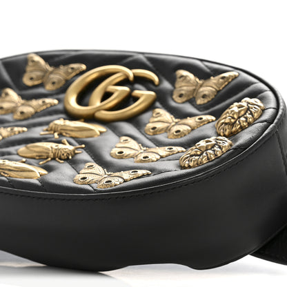 Gucci Calfskin Matelasse Animal Studs GG Marmont Belt Bag 85 34 Black 10 of 13