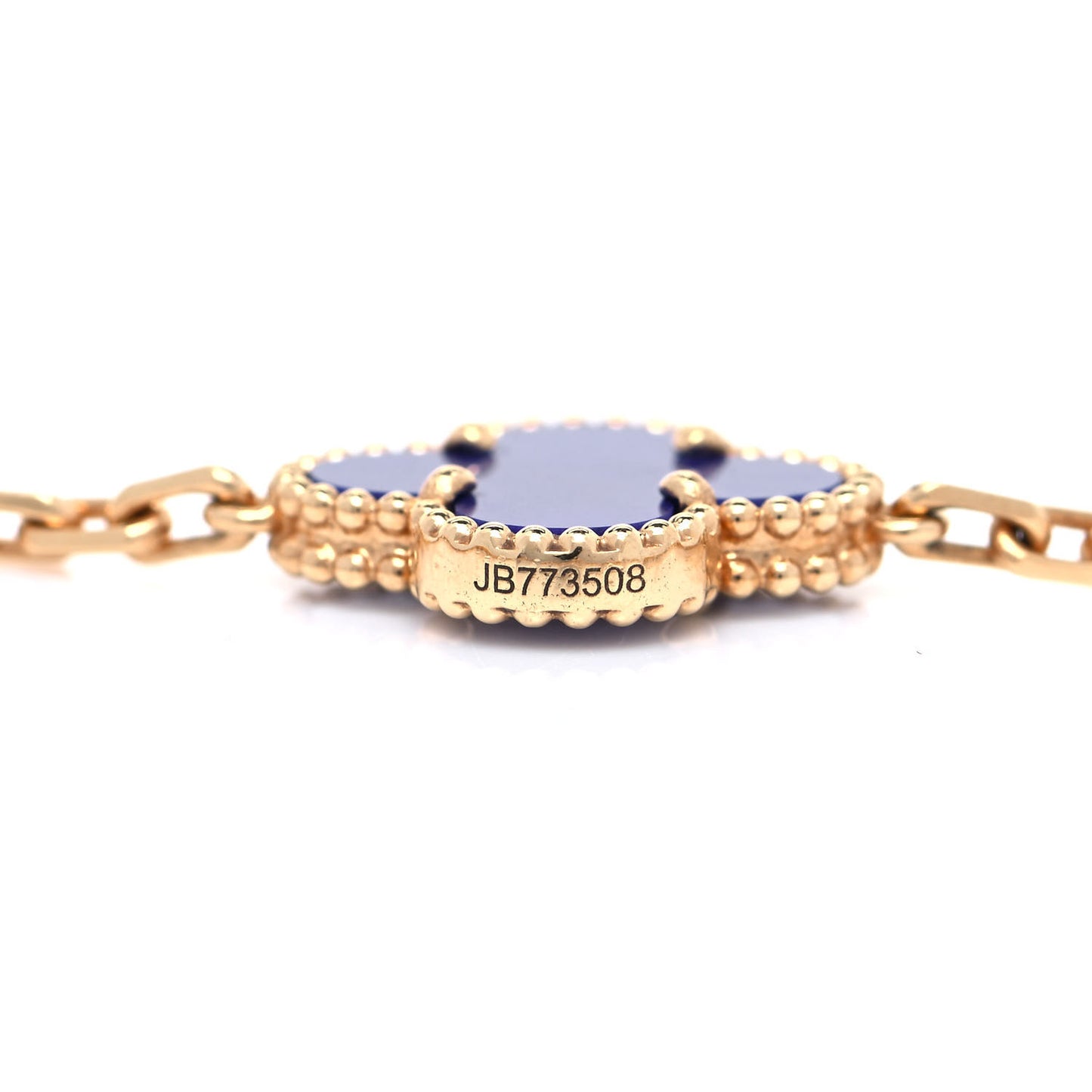 18K Yellow Gold Diamond Lapis 20 Motifs Vintage Alhambra Necklace