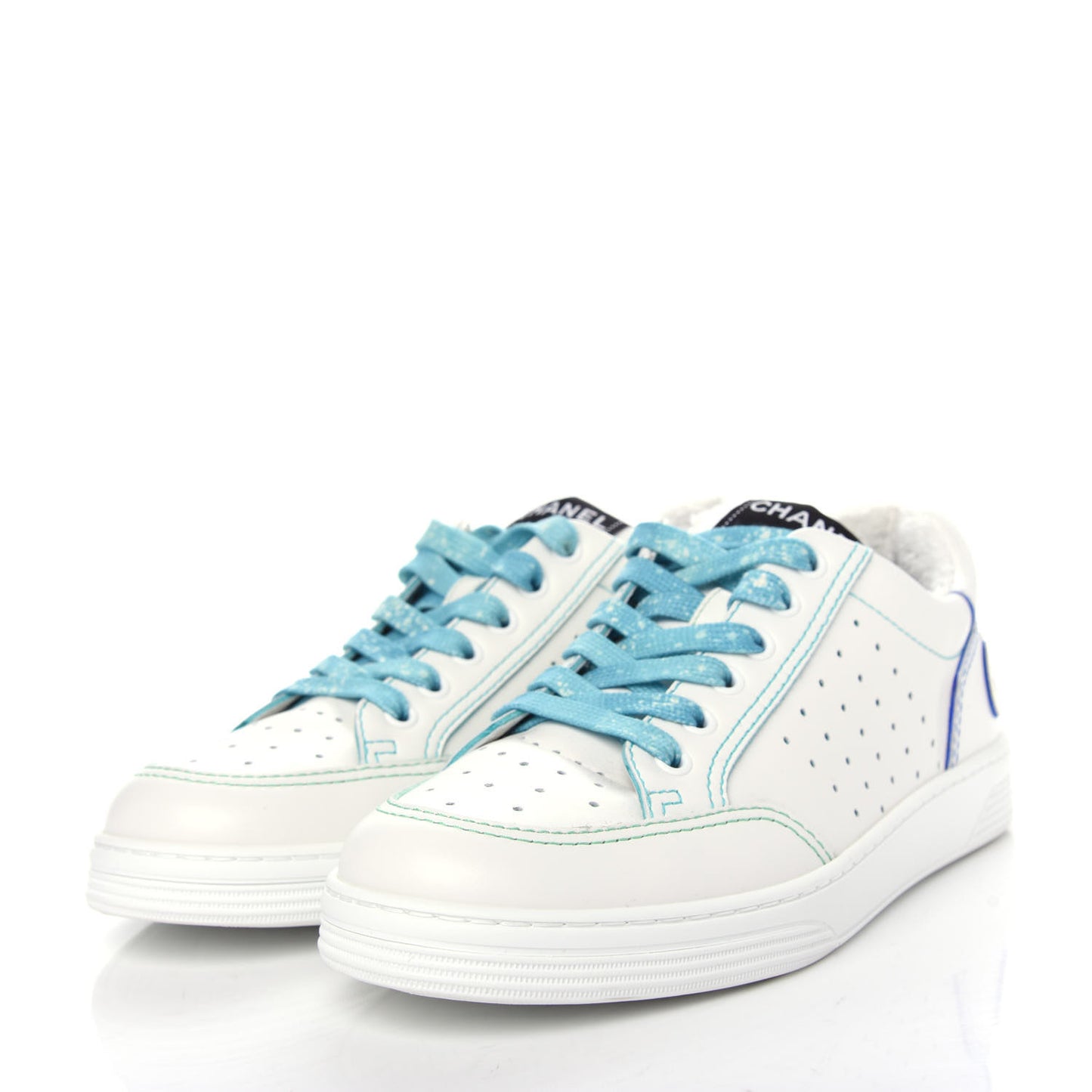 Calfskin Womens Logo Sneakers 38.5 White Blue