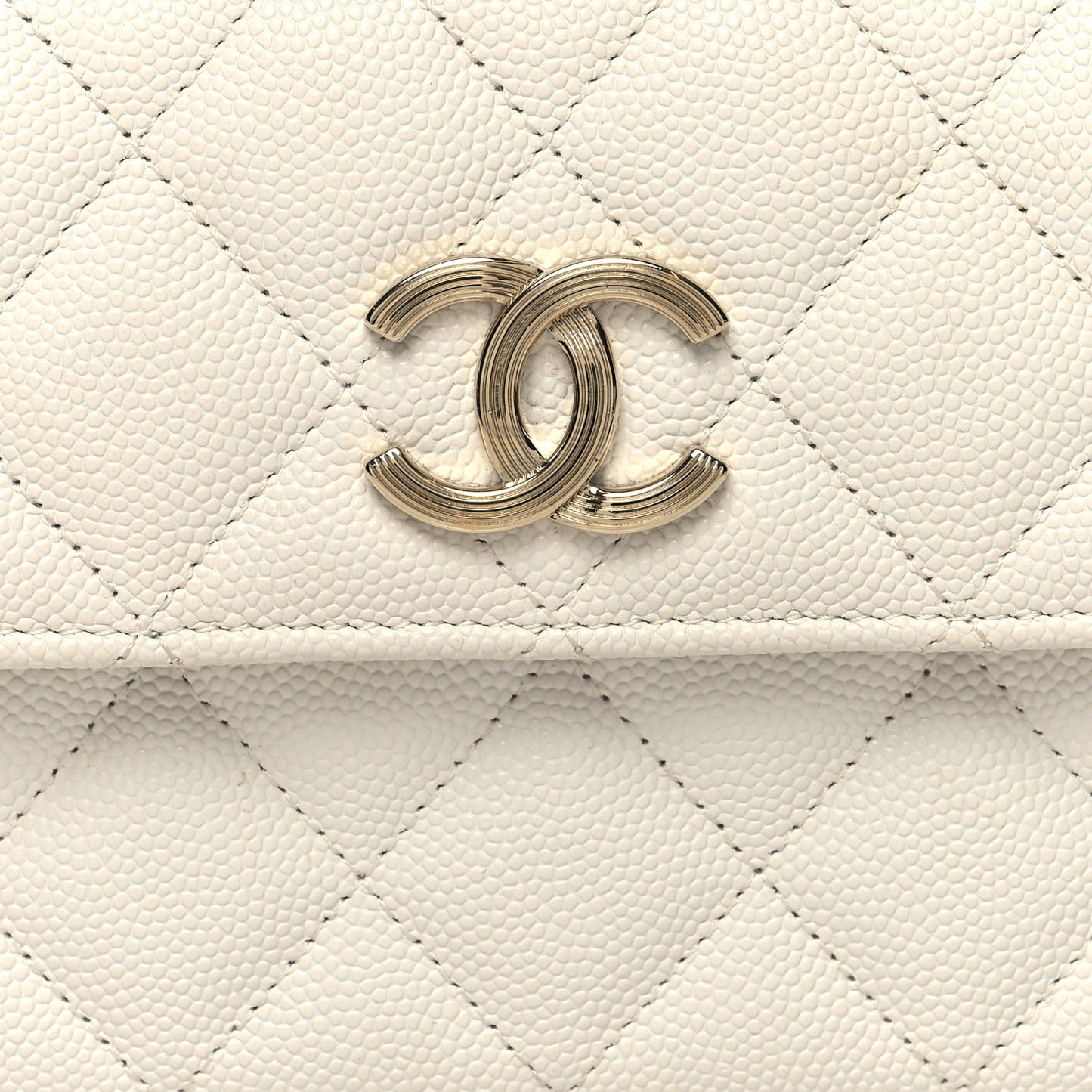 Caviar Quilted Striated CC Large Gusset Flap Wallet White