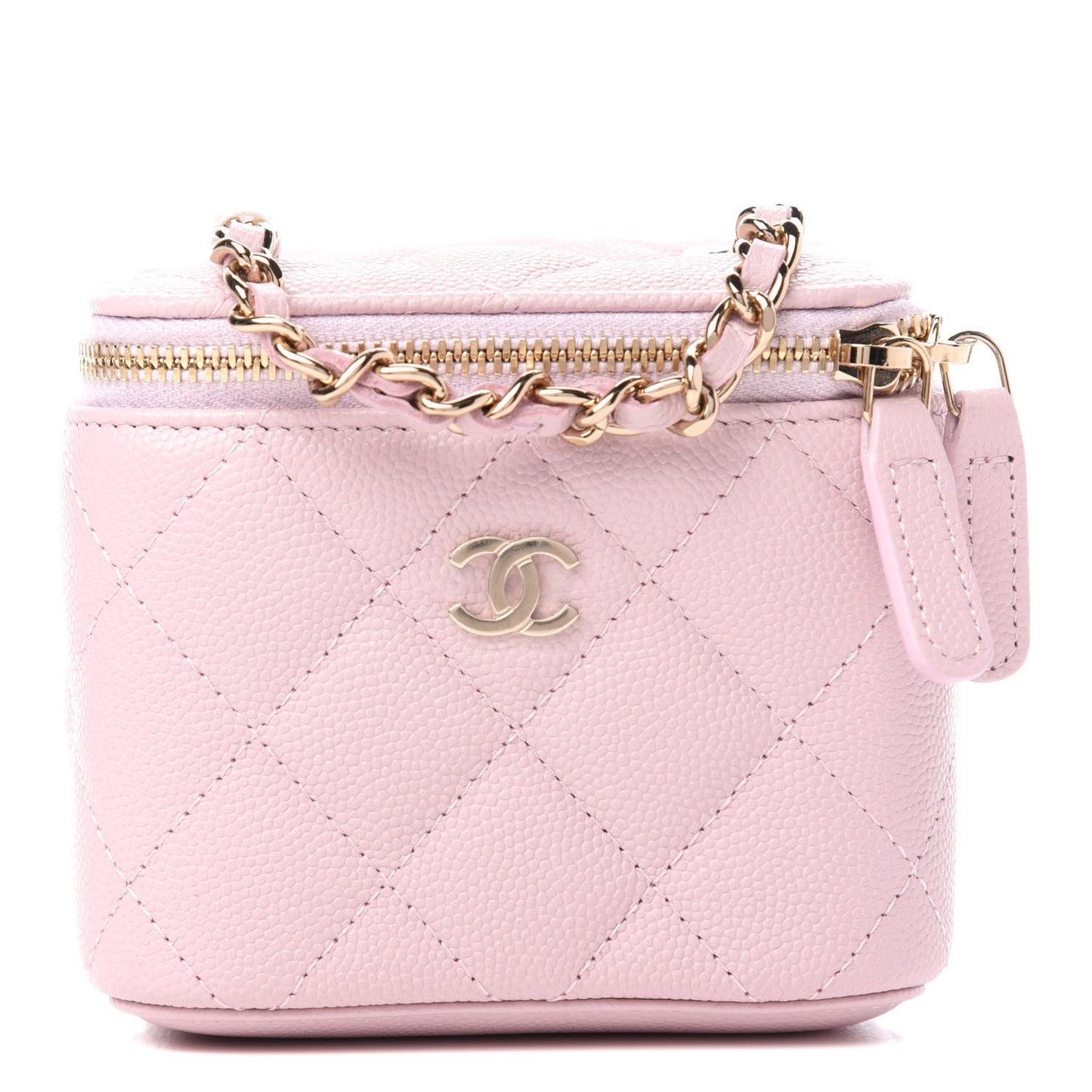 Caviar Quilted Mini Vanity Case With Chain Light Pink