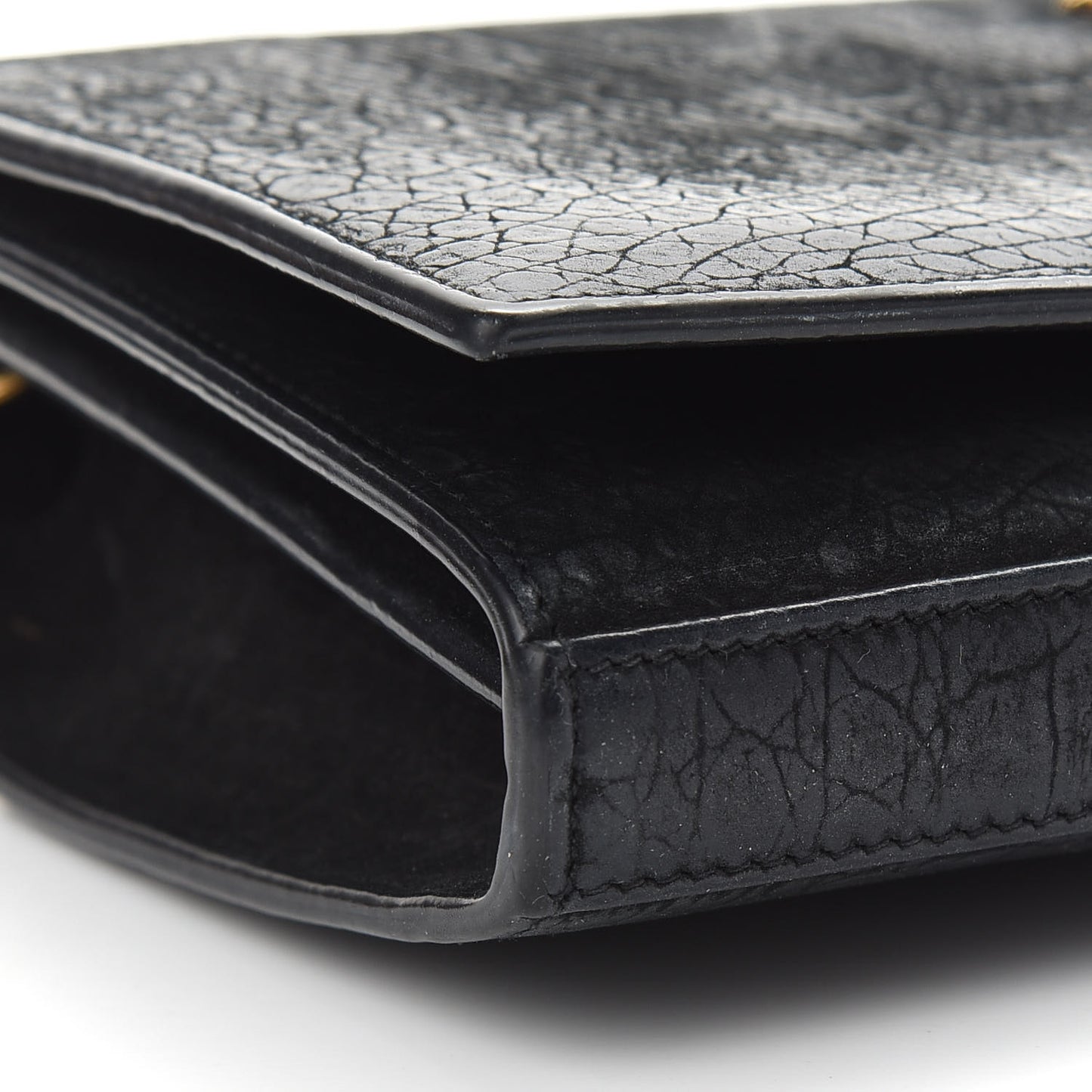 Crocodile Embossed Nubuck Monogram Chain Wallet in Black